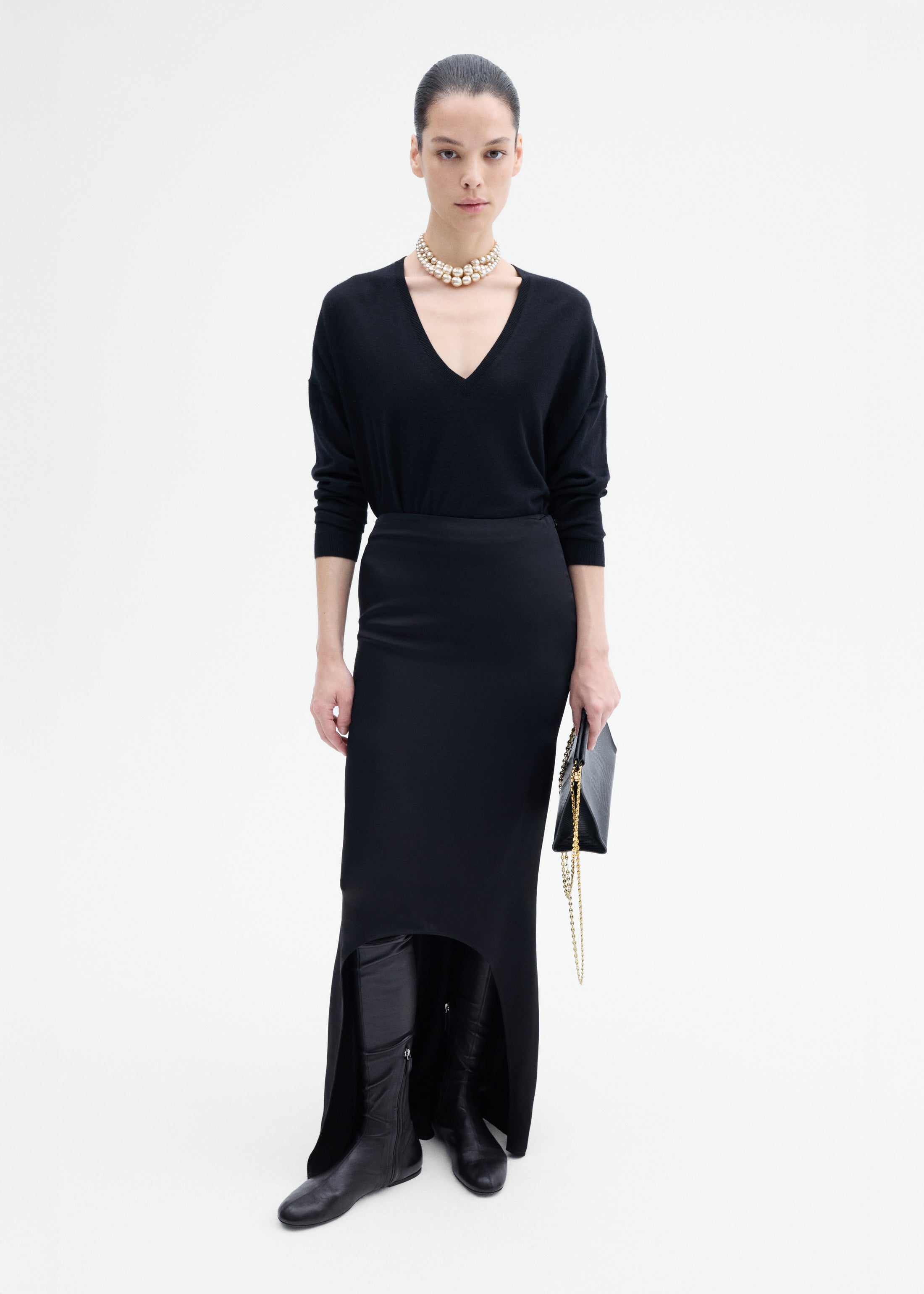Keyhole Long Skirt - Black