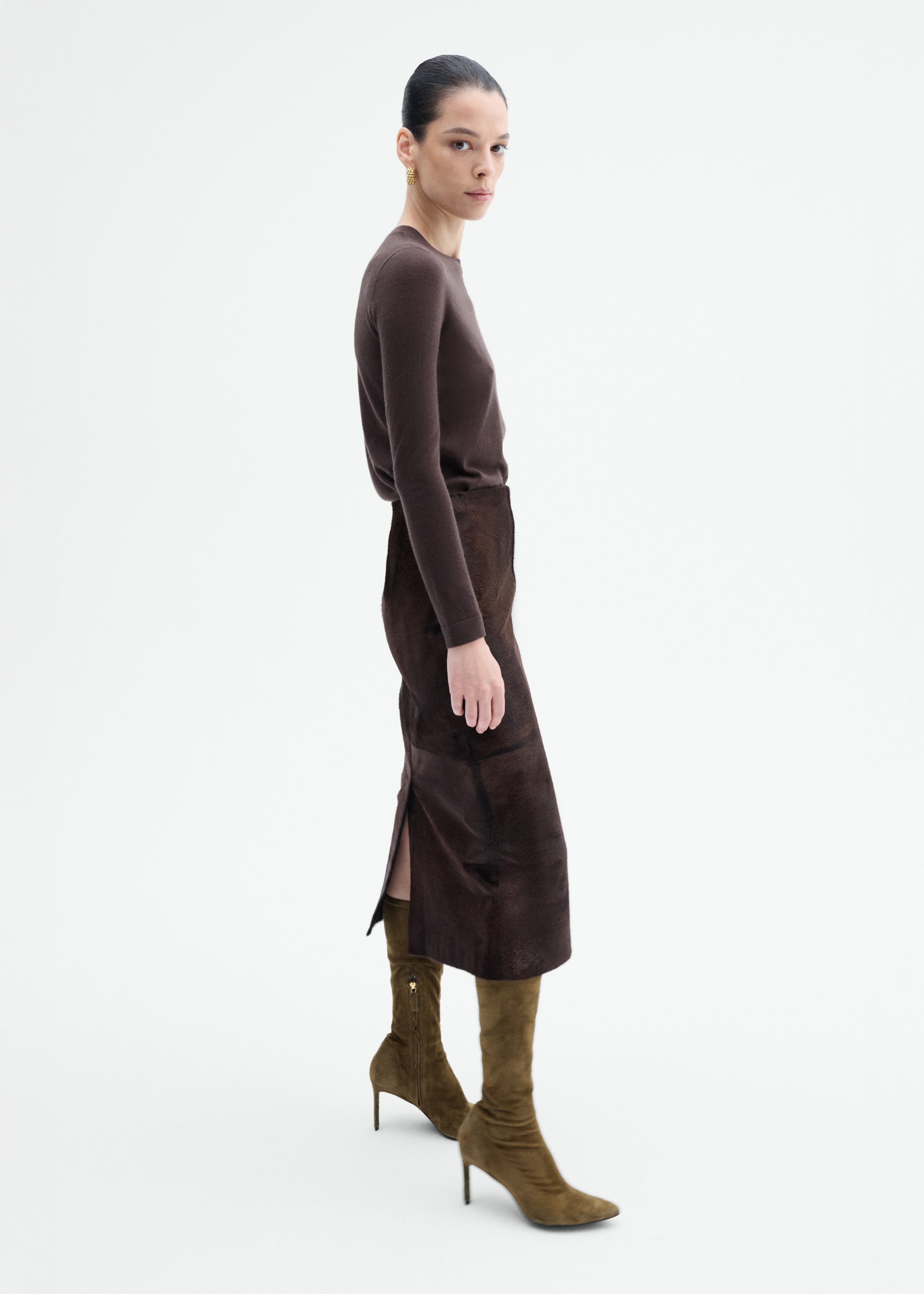 Pencil Skirt in Calf Hair - Chocolate