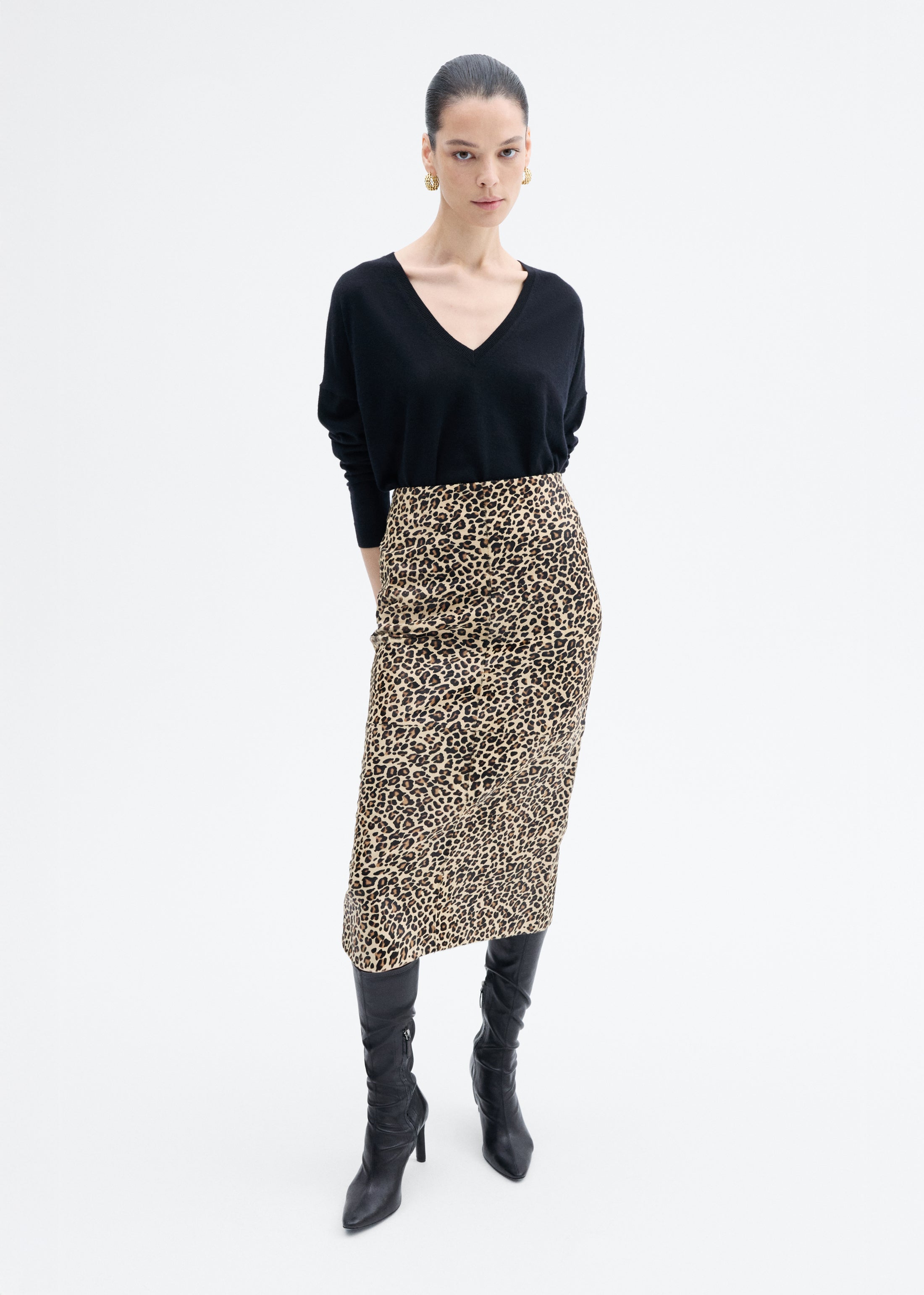 Leather Leopard Skirt in Calf Hair - Leopard