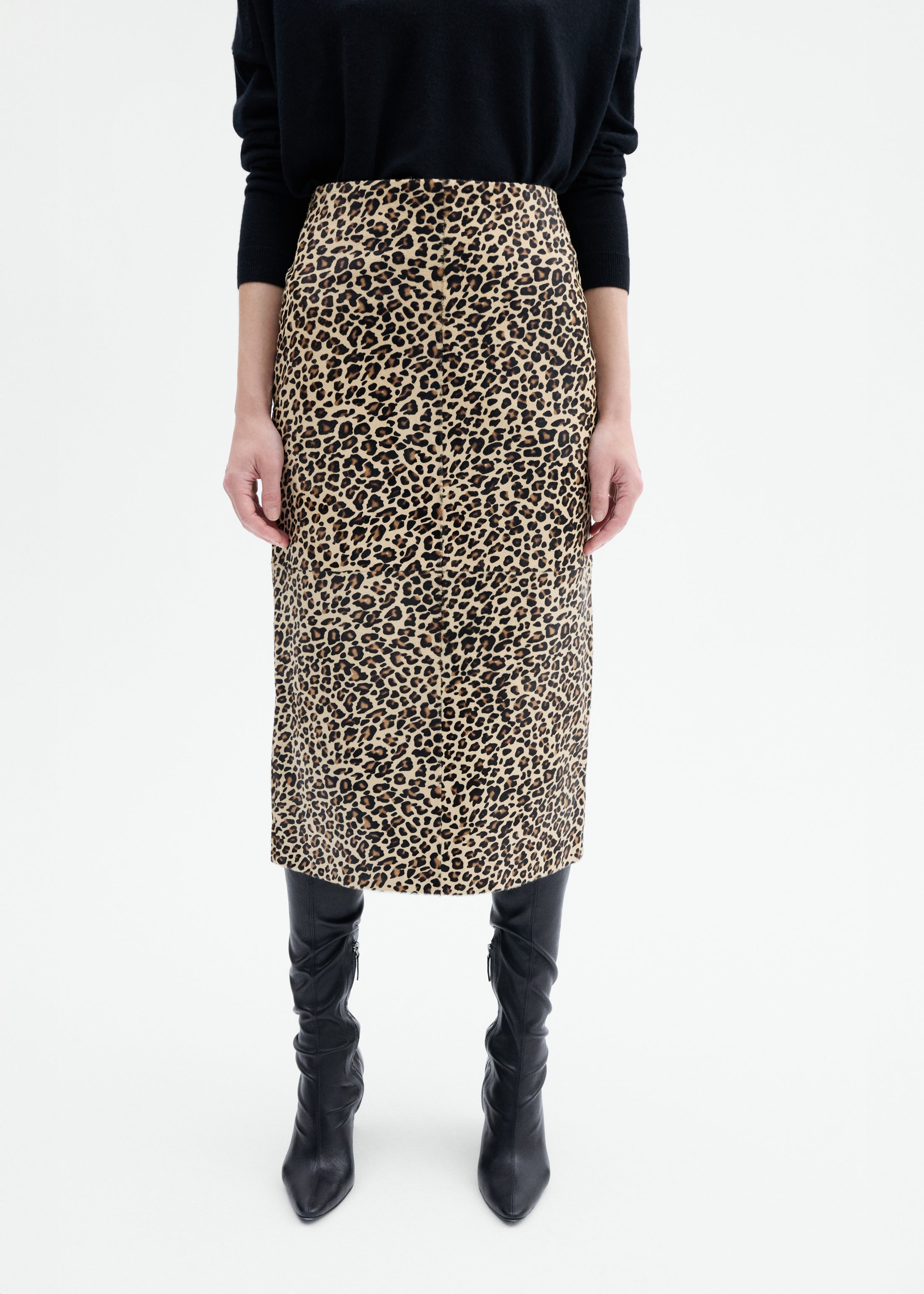 Leather Leopard Skirt in Calf Hair - Leopard