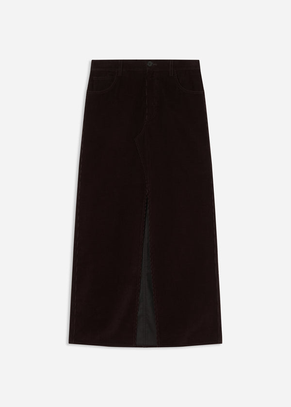 Corduroy Long Pencil Skirt - Chocolate - CO