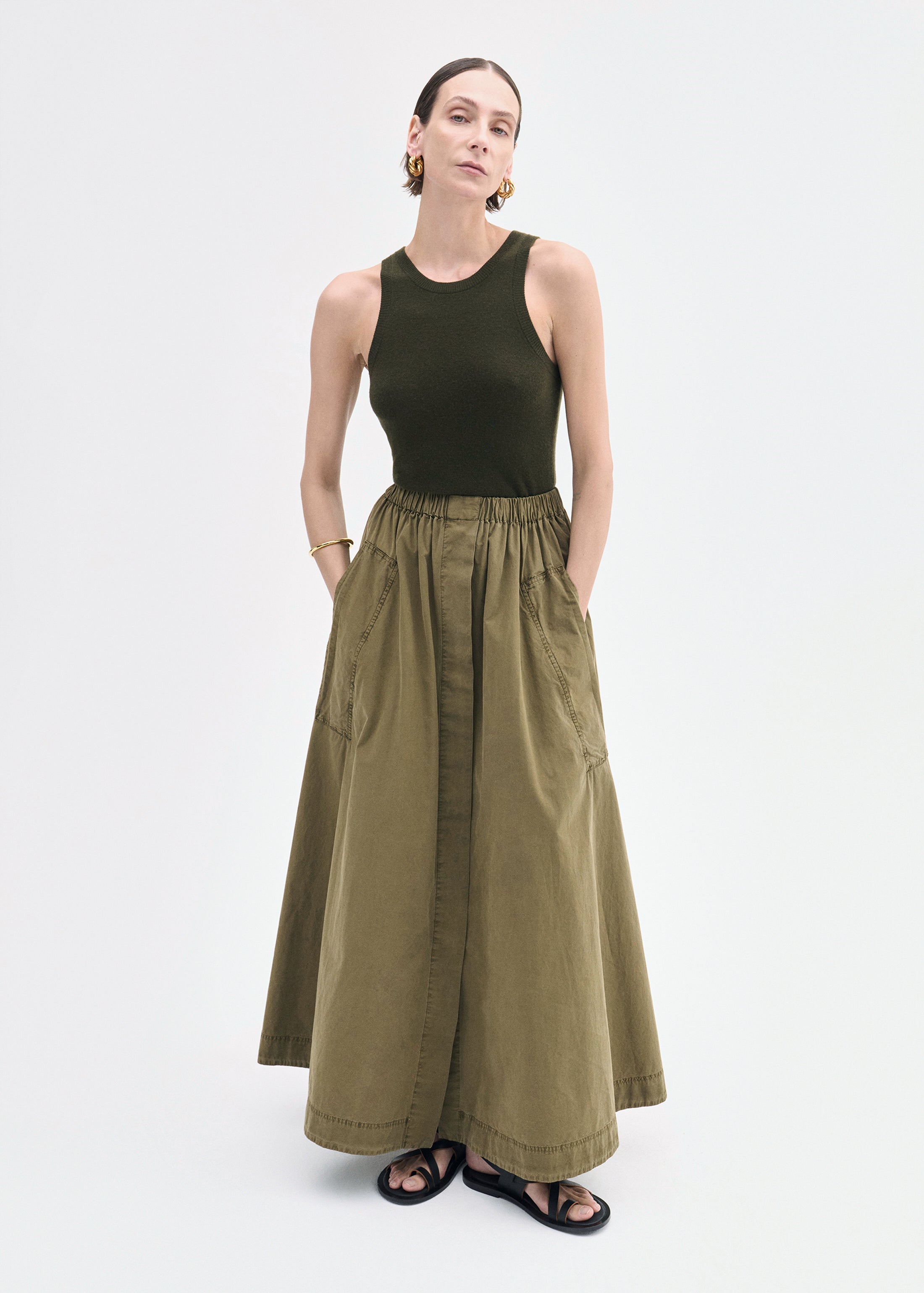 Parachute Skirt in Cotton Twill - Olive