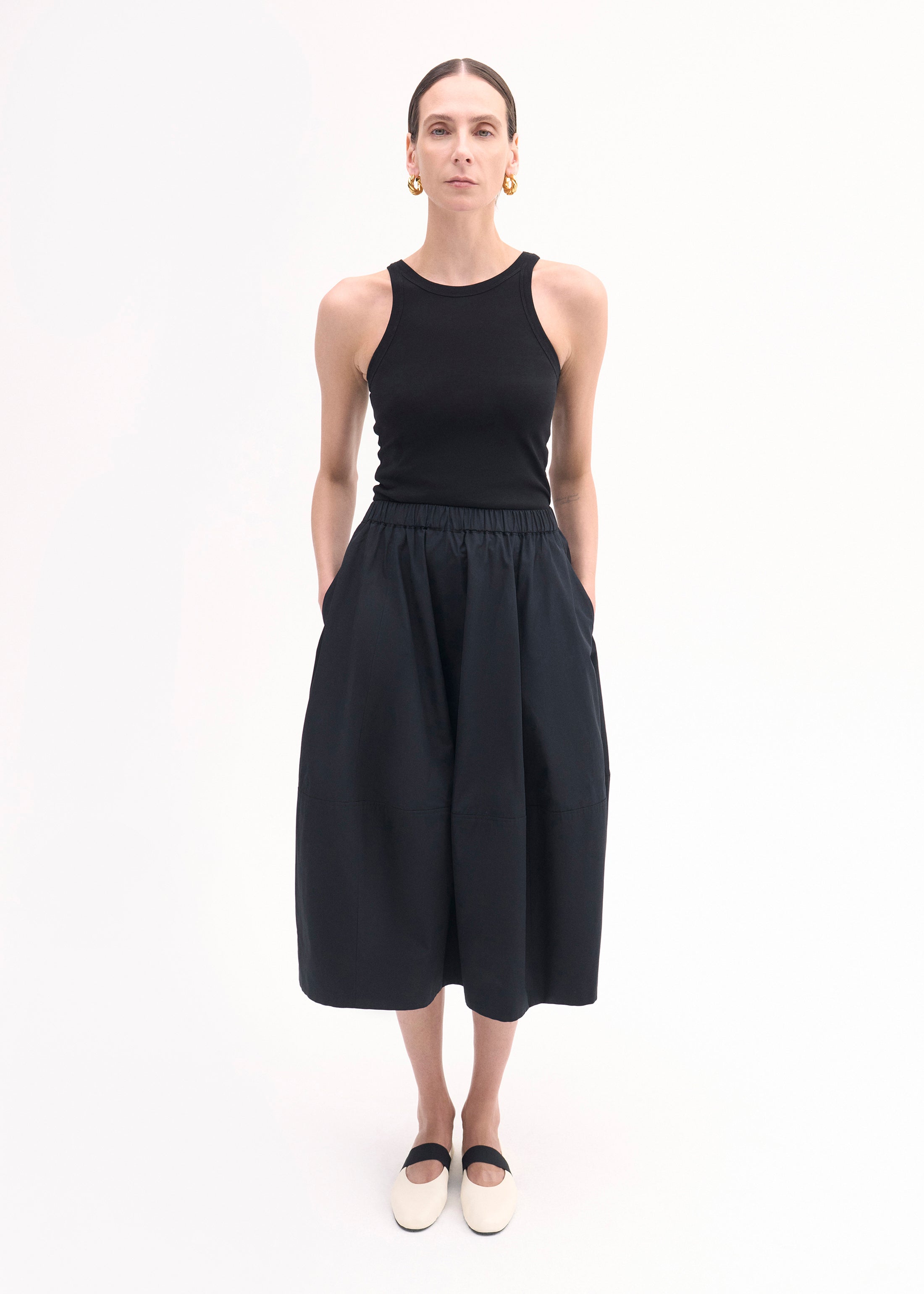 Full Skirt in Cotton Poplin - Black