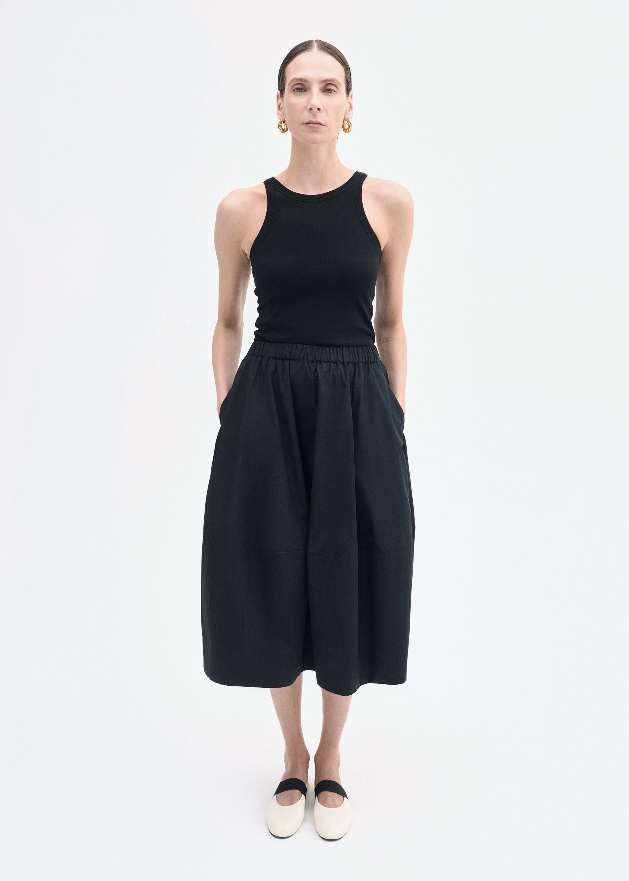 Full Skirt in Cotton Poplin - Black