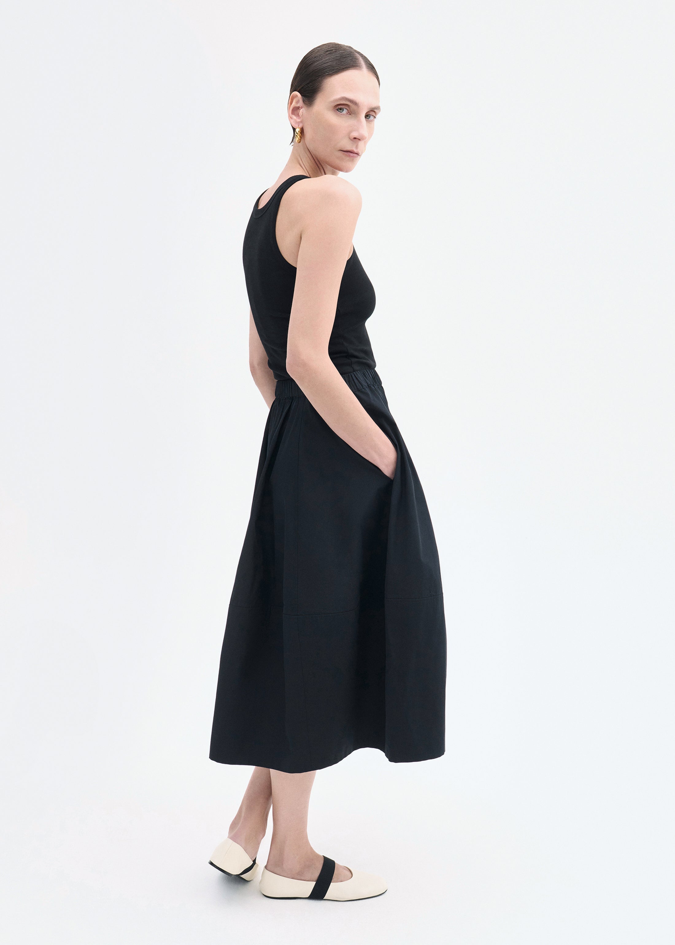 Full Skirt in Cotton Poplin - Black
