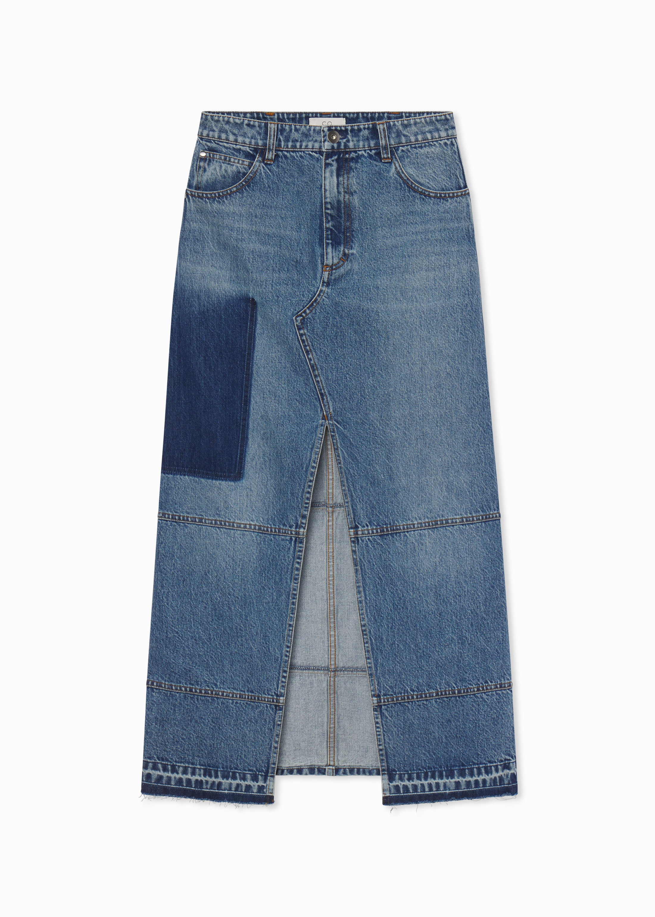 Patchwork Maxi Skirt in Denim - Indigo