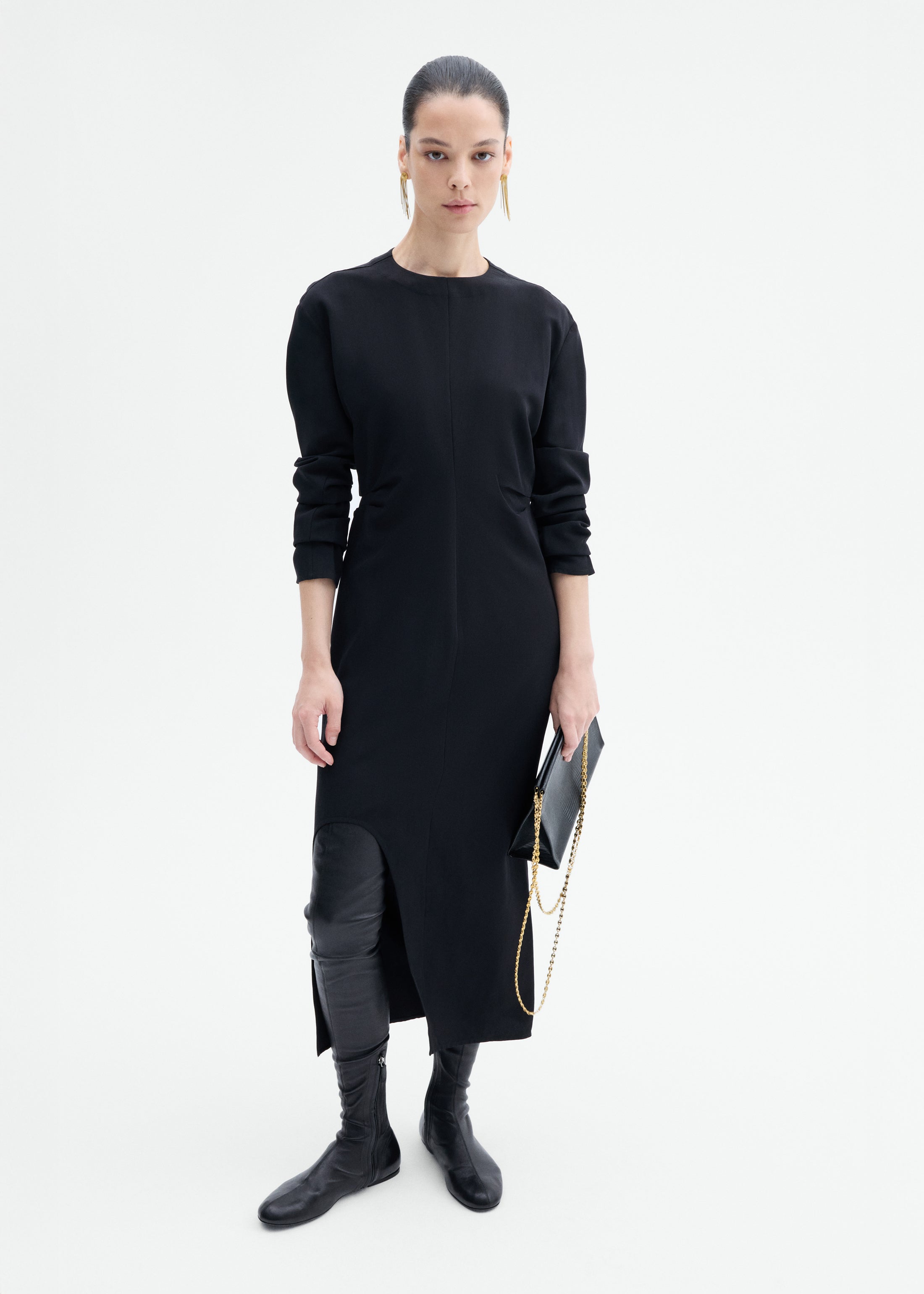 Keyhole Dress in Viscose Wool - Black