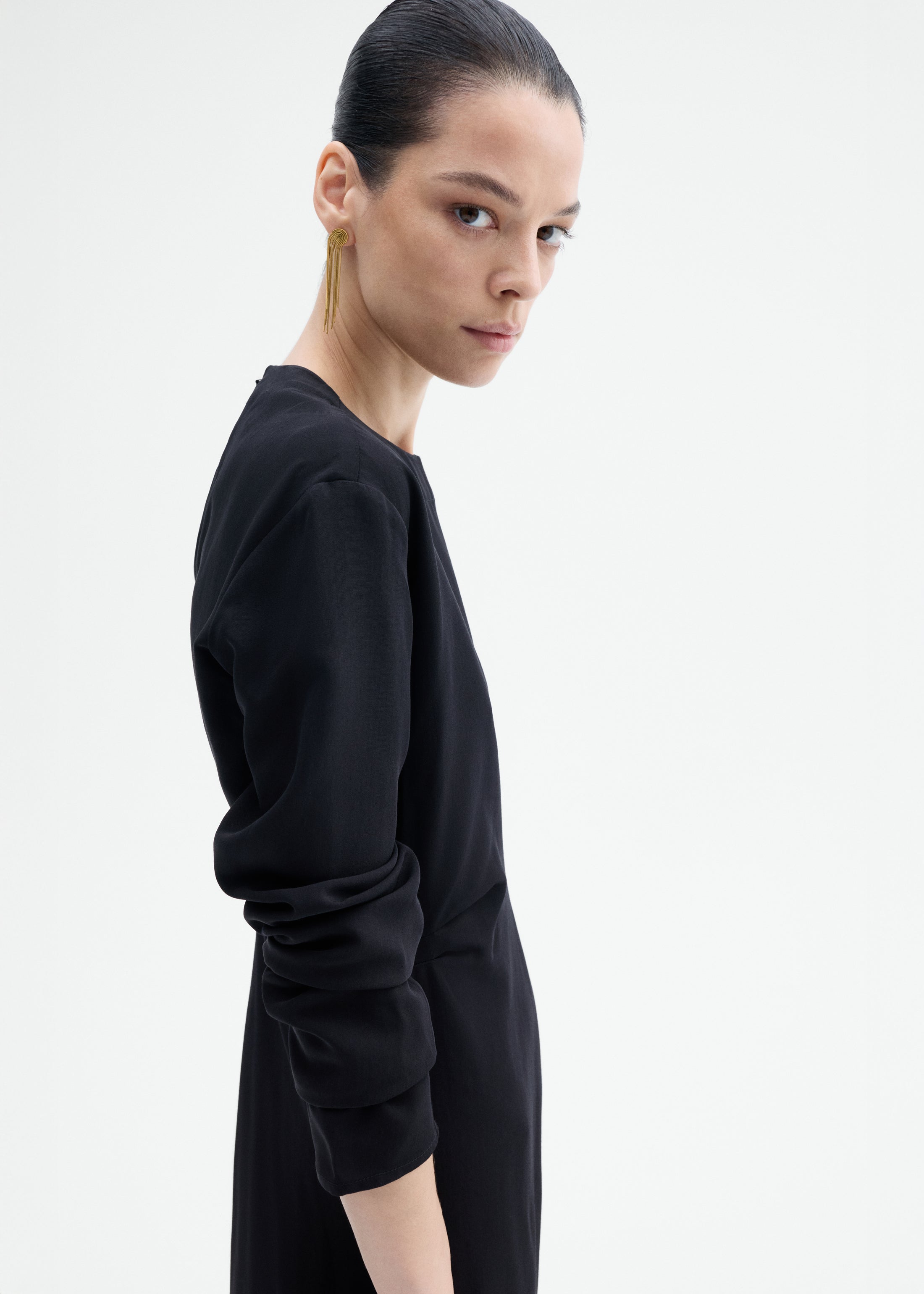 Keyhole Dress in Viscose Wool - Black