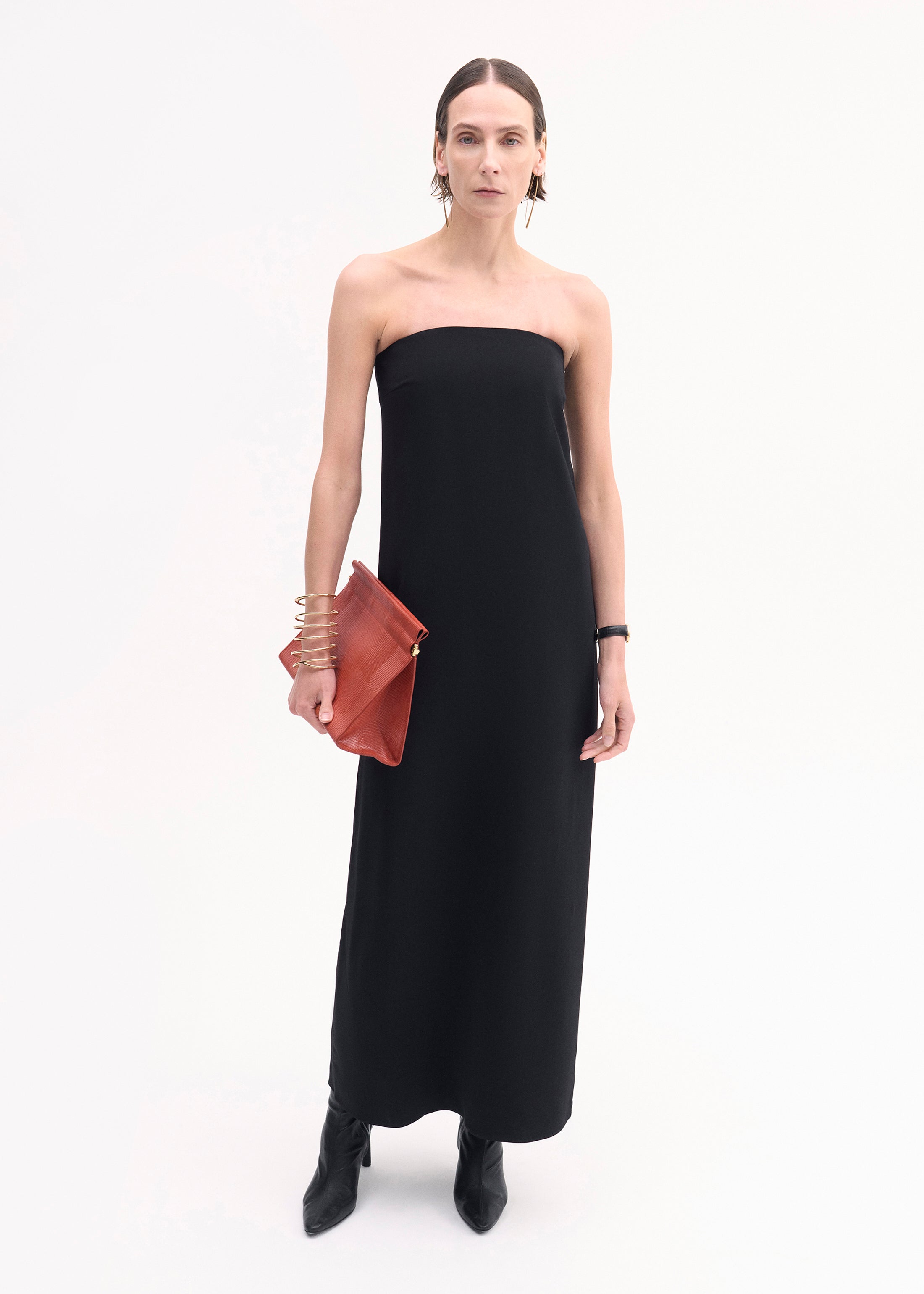 Strapless Column Dress in Viscose Crepe - Black
