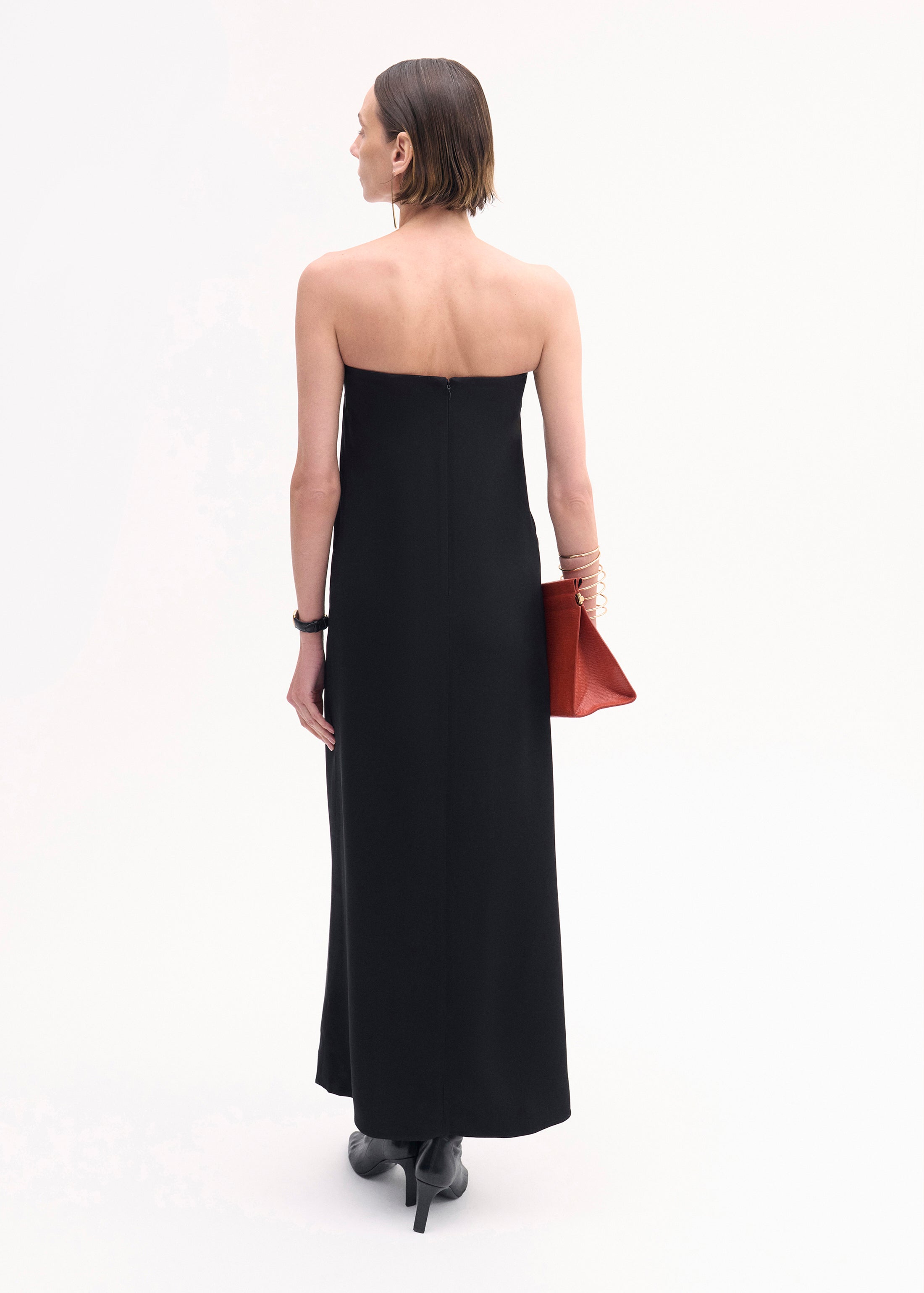 Strapless Column Dress in Viscose Crepe - Black