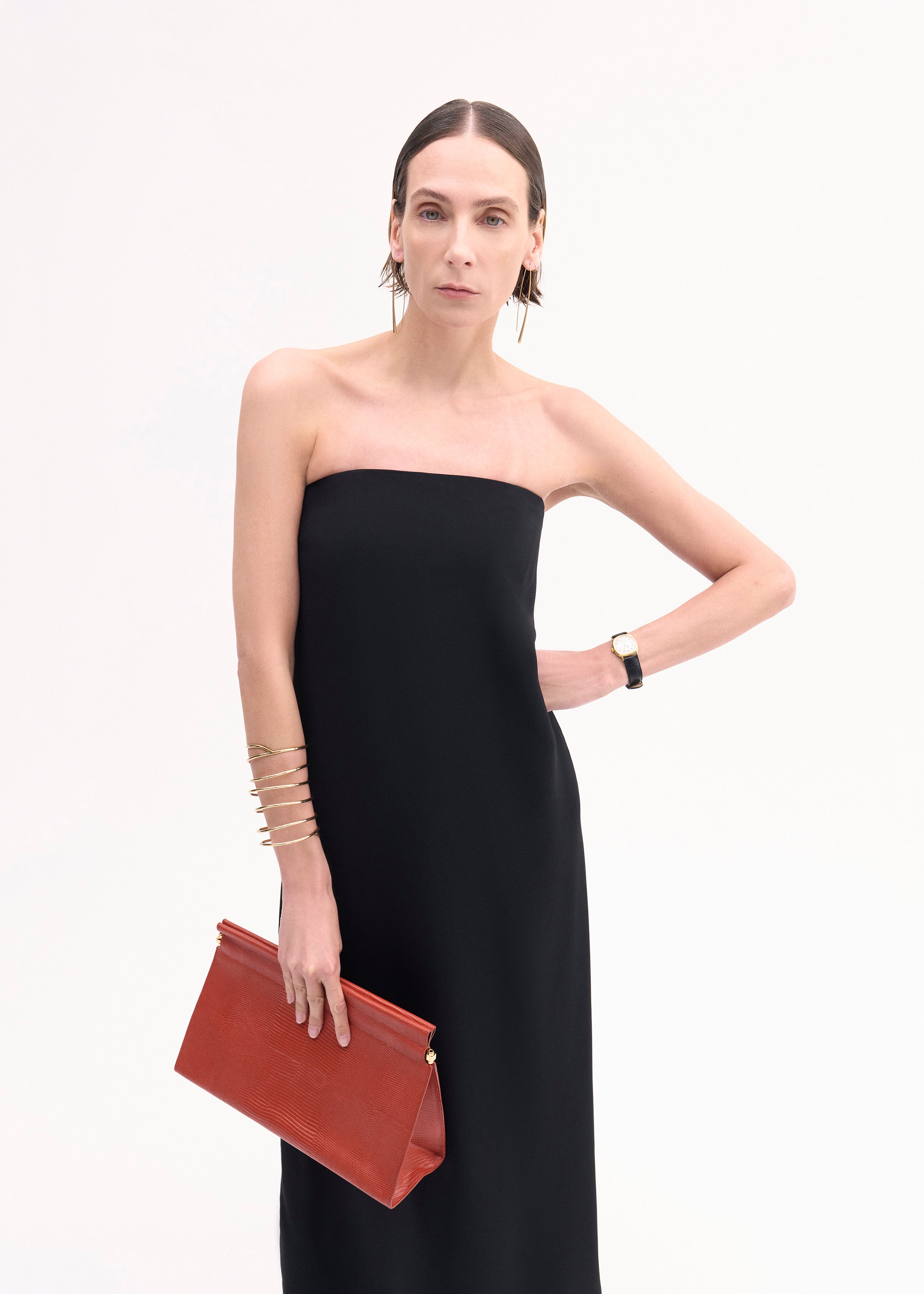 Strapless Column Dress in Viscose Crepe - Black