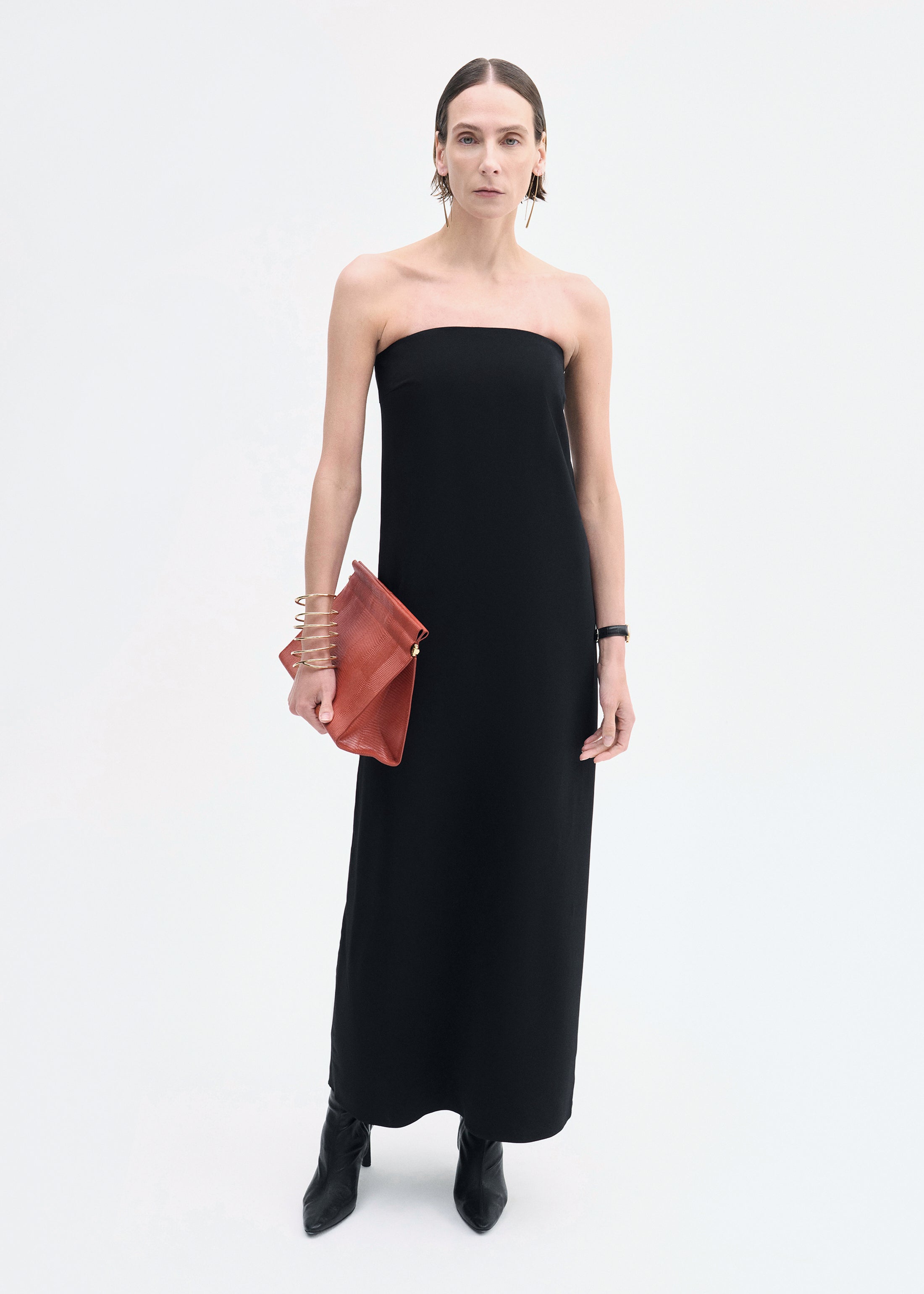 Strapless Column Dress in Viscose Crepe - Black