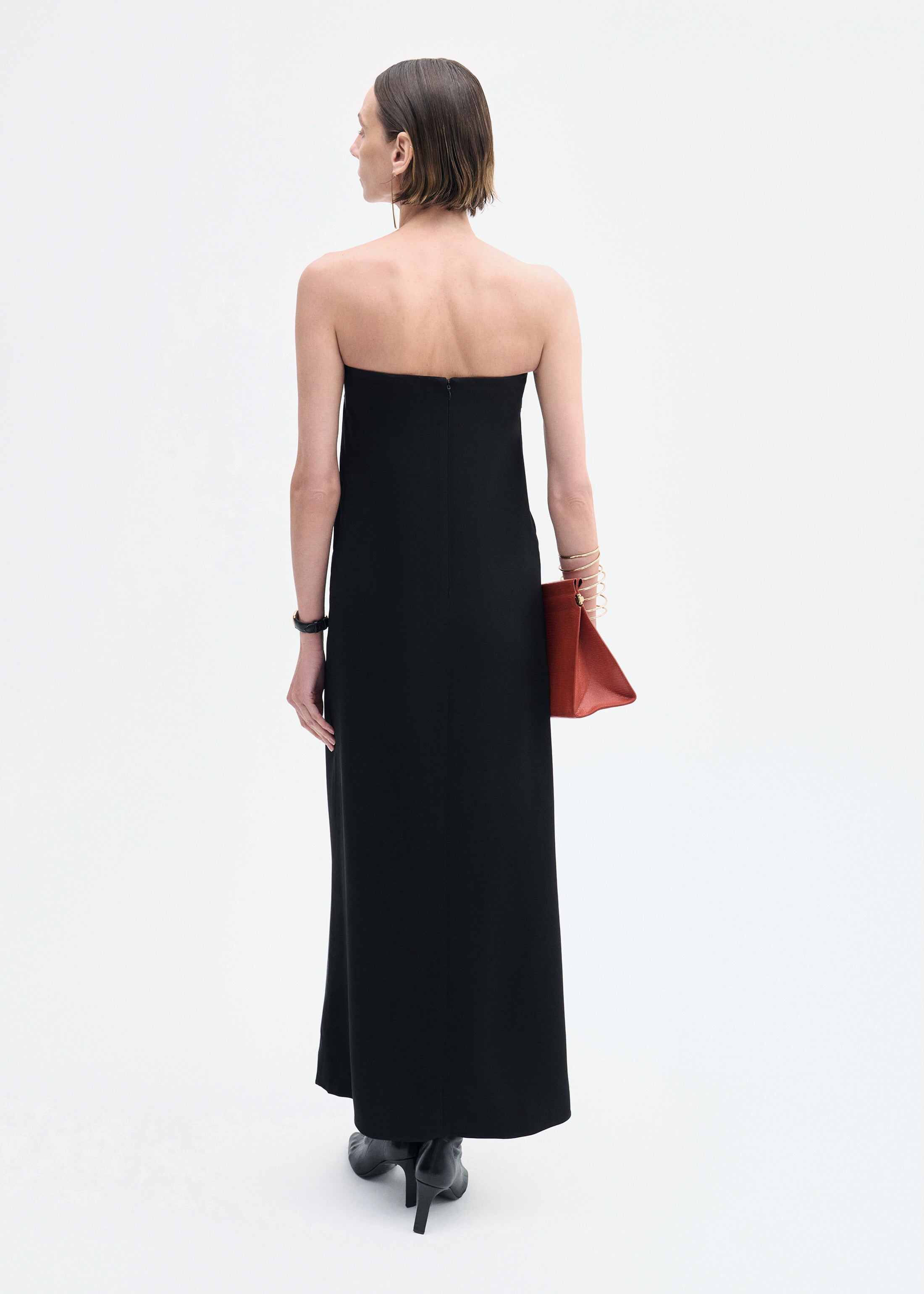 Strapless Column Dress in Viscose Crepe - Black