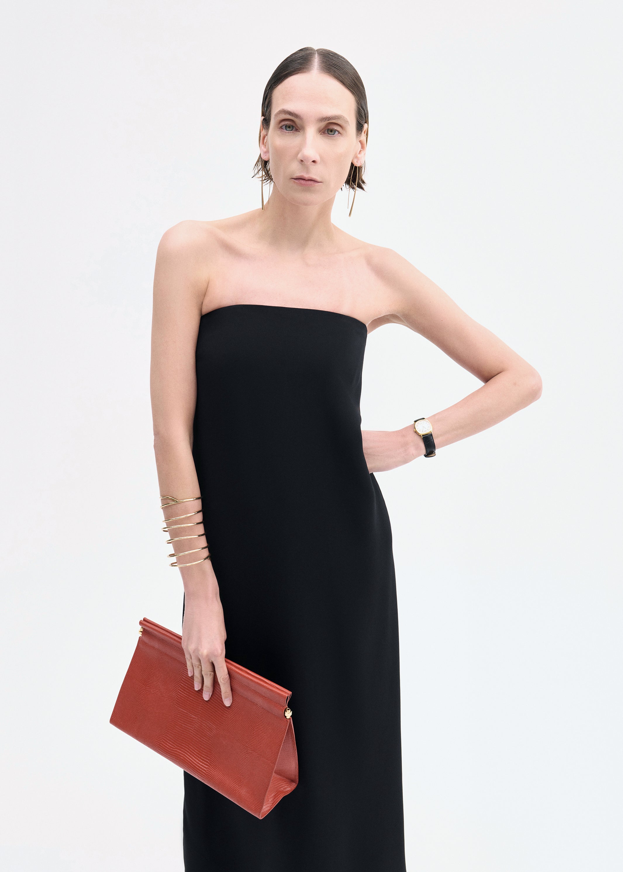 Strapless Column Dress in Viscose Crepe - Black