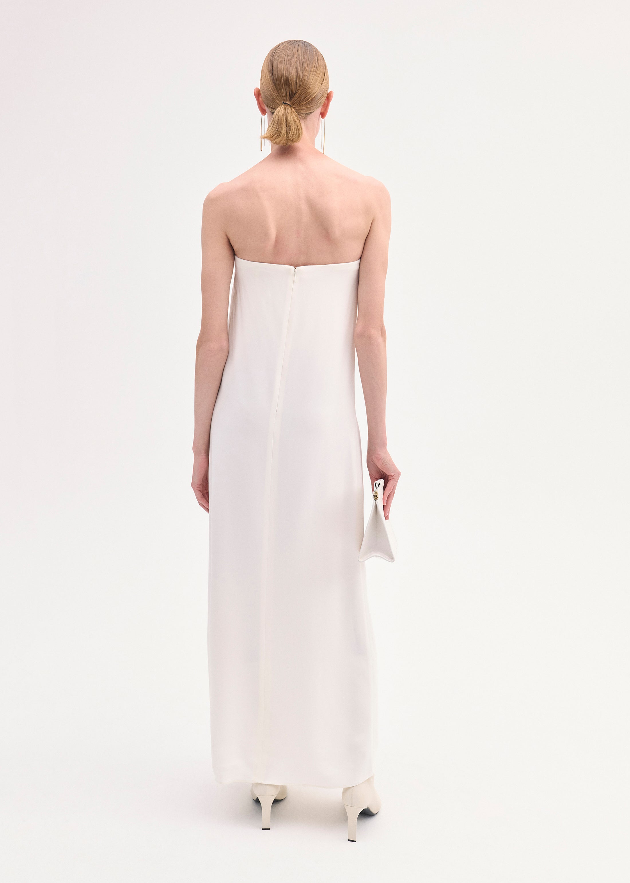 Strapless Column Dress in Viscose Crepe - Ivory