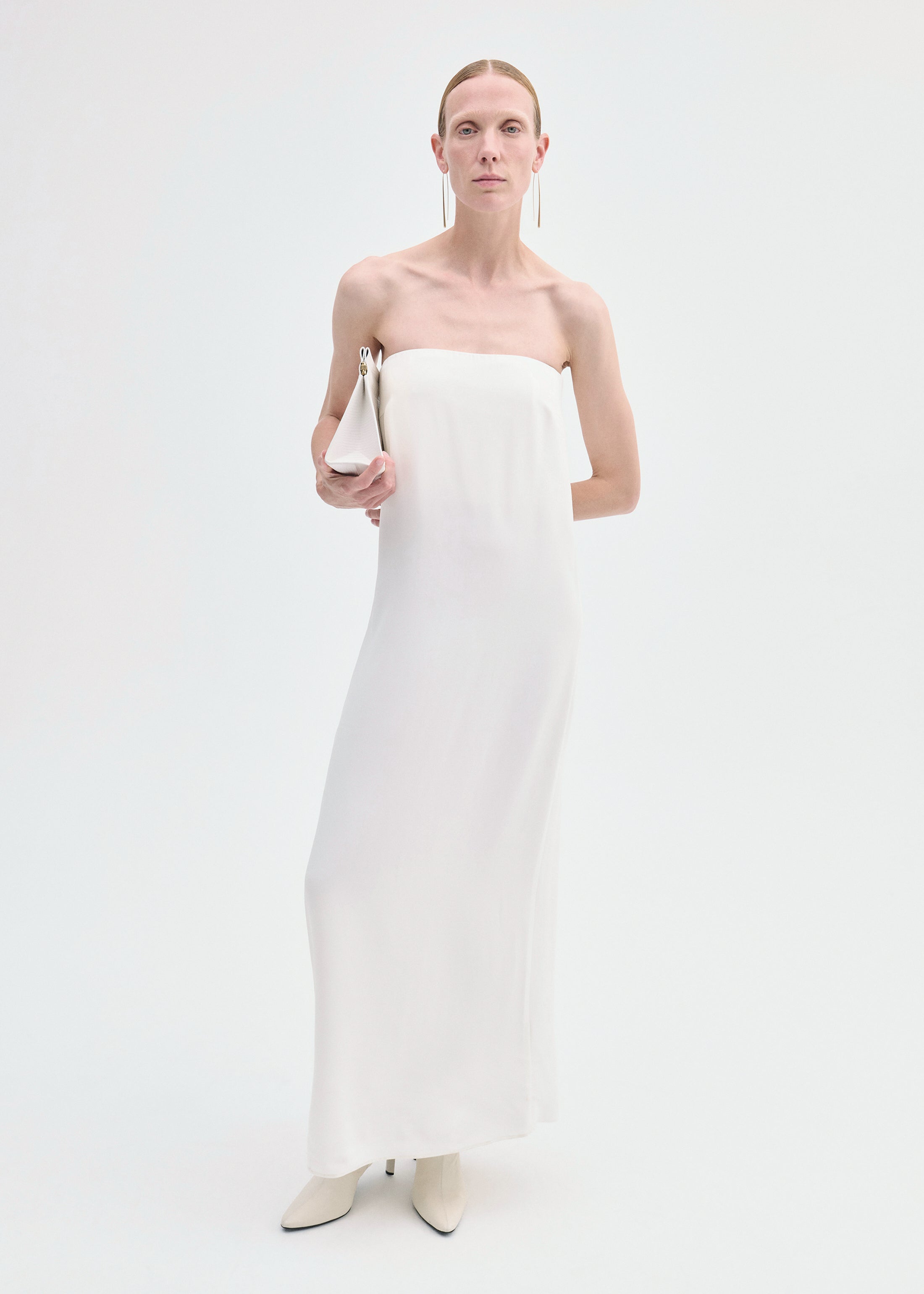 Strapless Column Dress in Viscose Crepe - Ivory