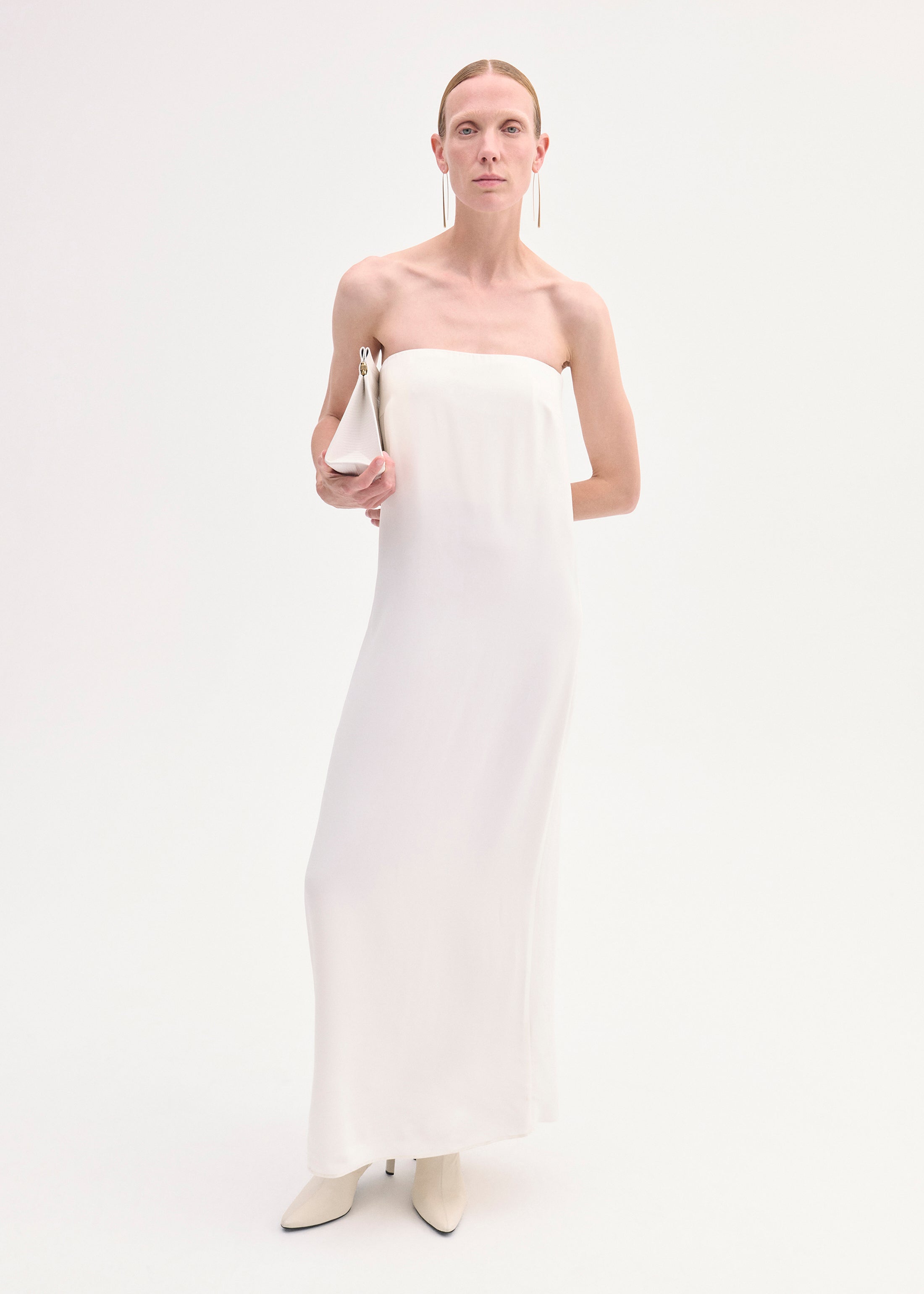 Strapless Column Dress in Viscose Crepe - Ivory