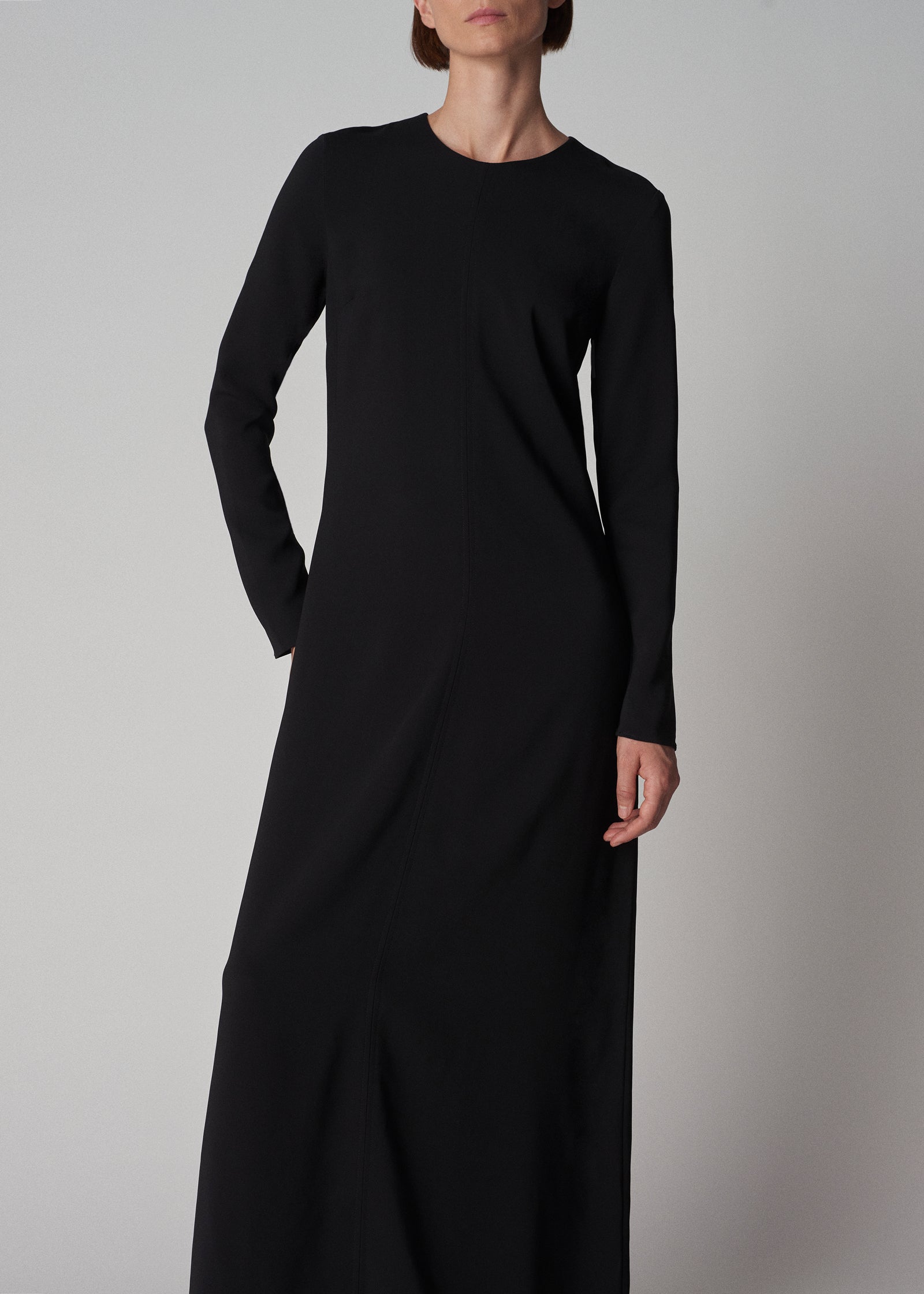 Long Sleeve Column Dress in Stretch Viscose - Black - CO Collections