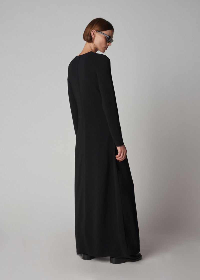 Long Sleeve Column Dress in Viscose Crepe - Black - CO