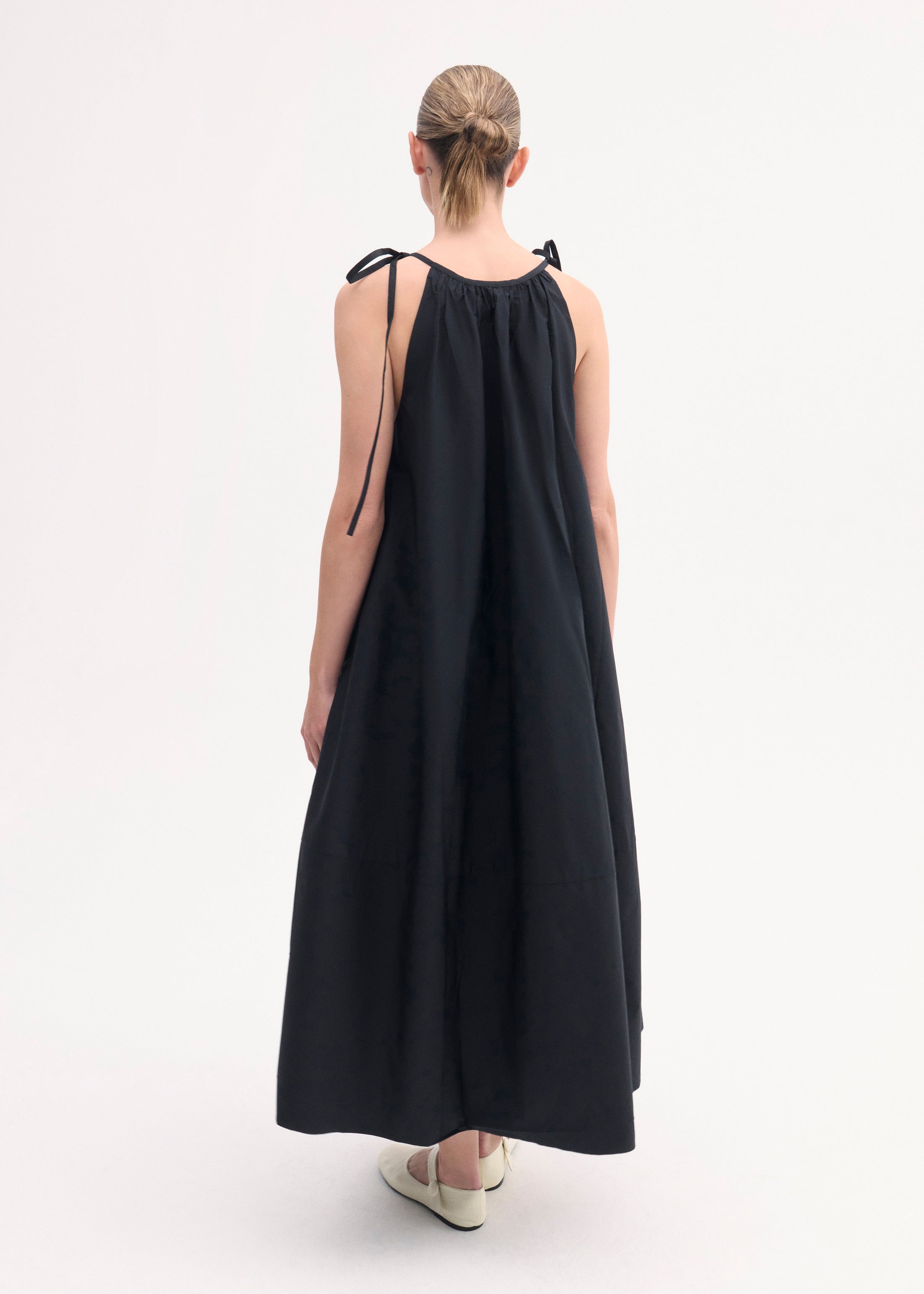 Gathered Halter Dress in Cotton Poplin - Black