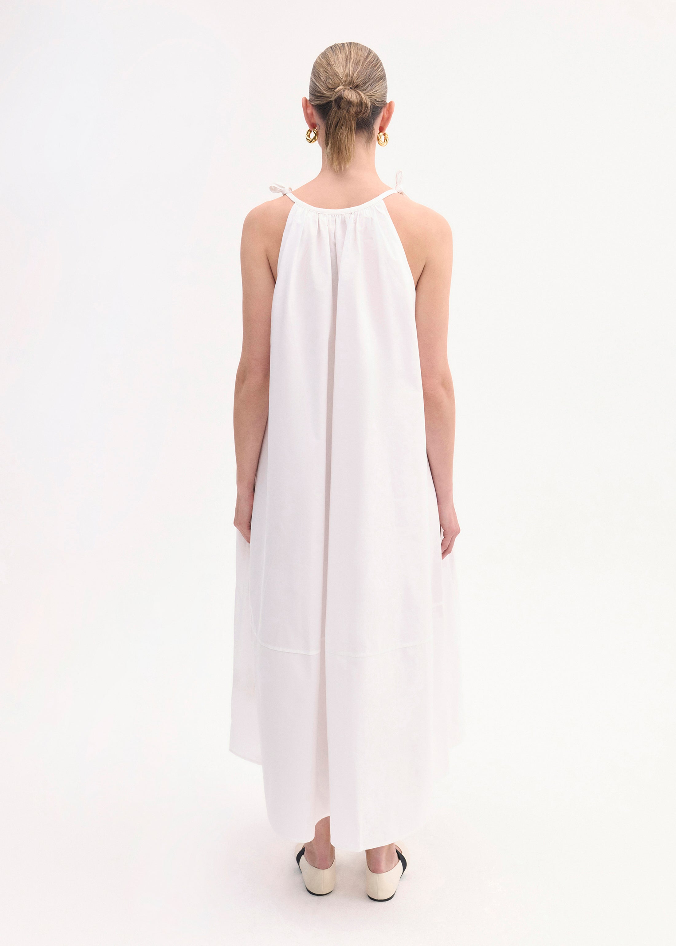 Gathered Halter Dress in Cotton Poplin - White