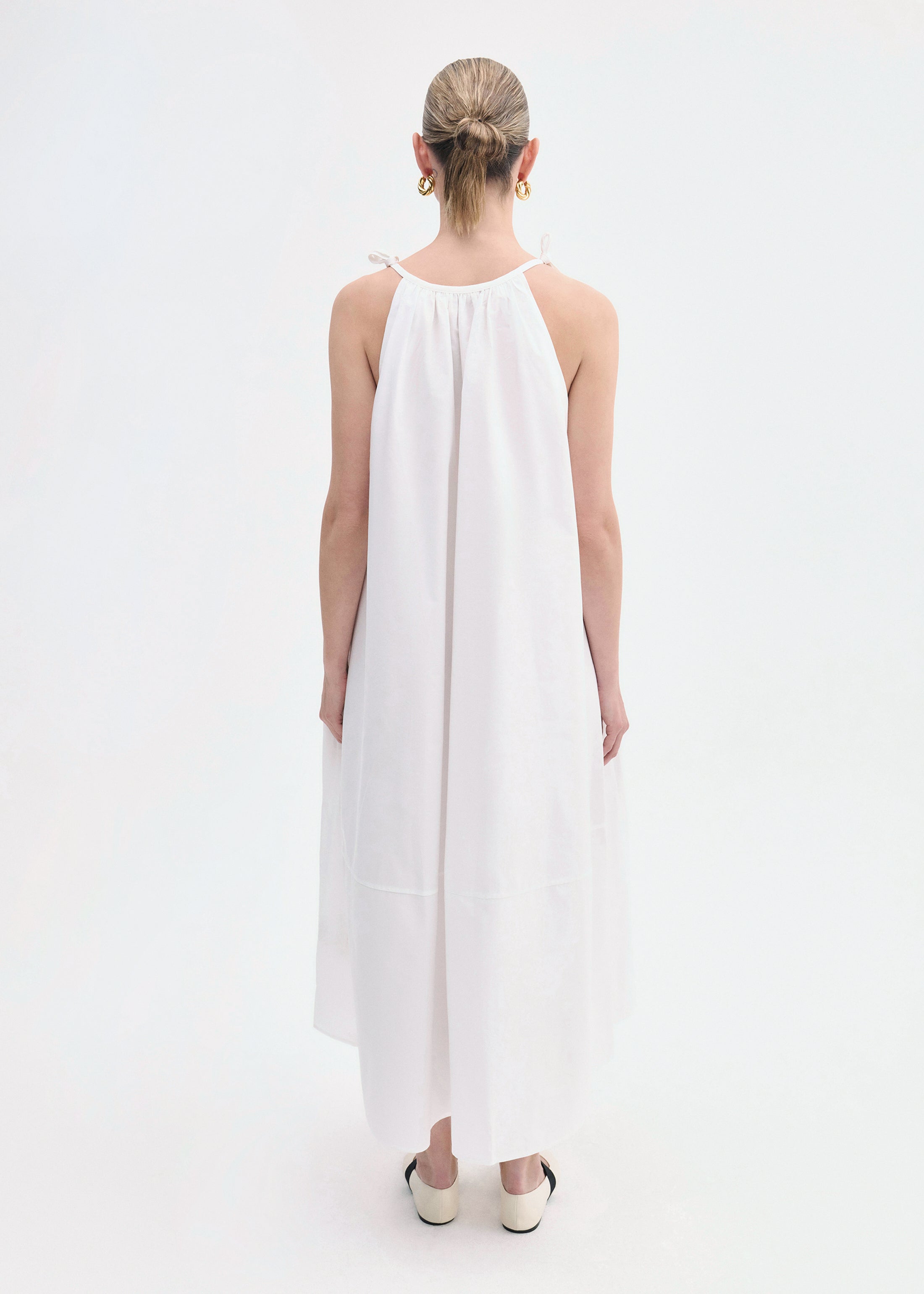 Gathered Halter Dress in Cotton Poplin - White