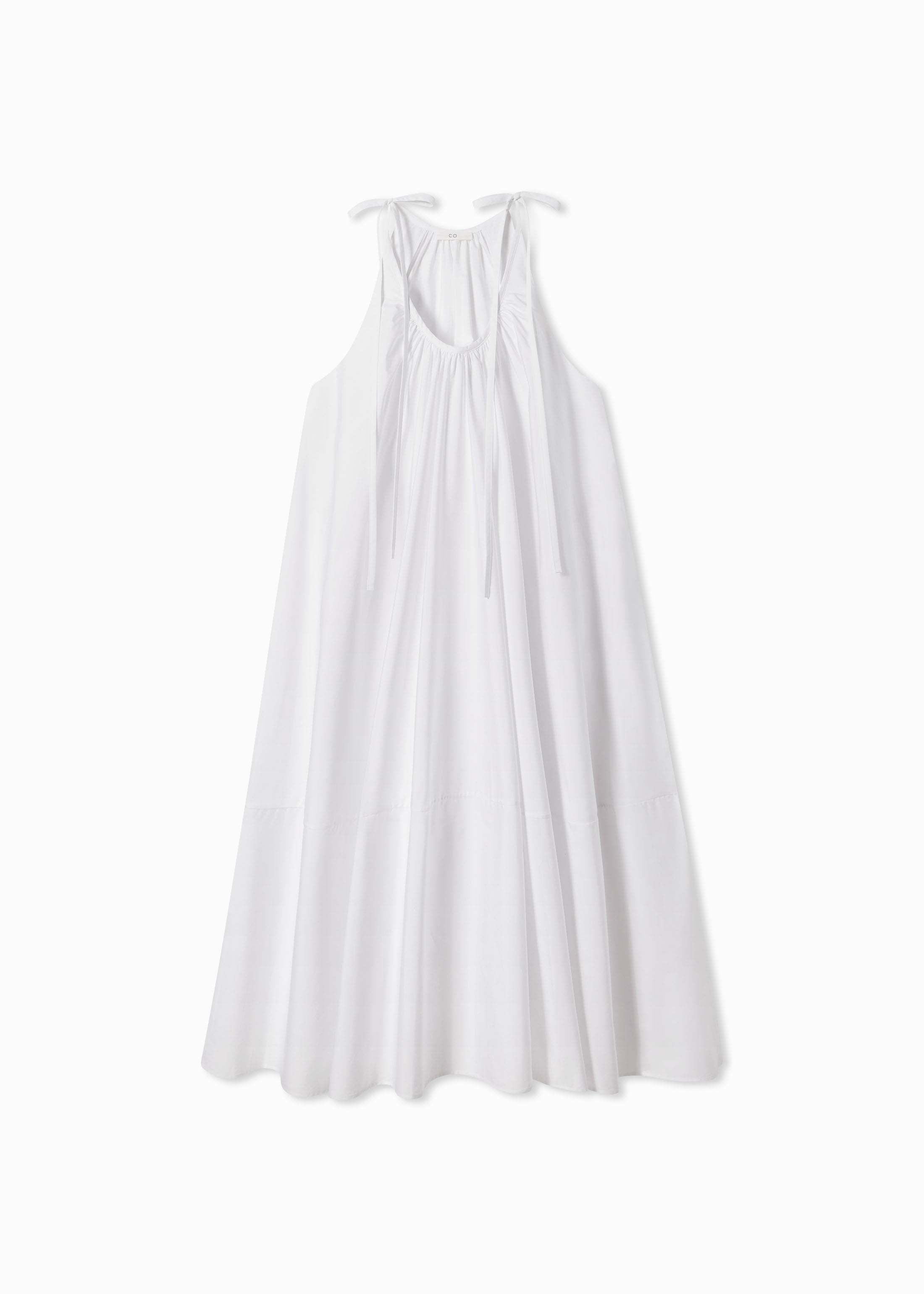 Gathered Halter Dress in Cotton Poplin - White
