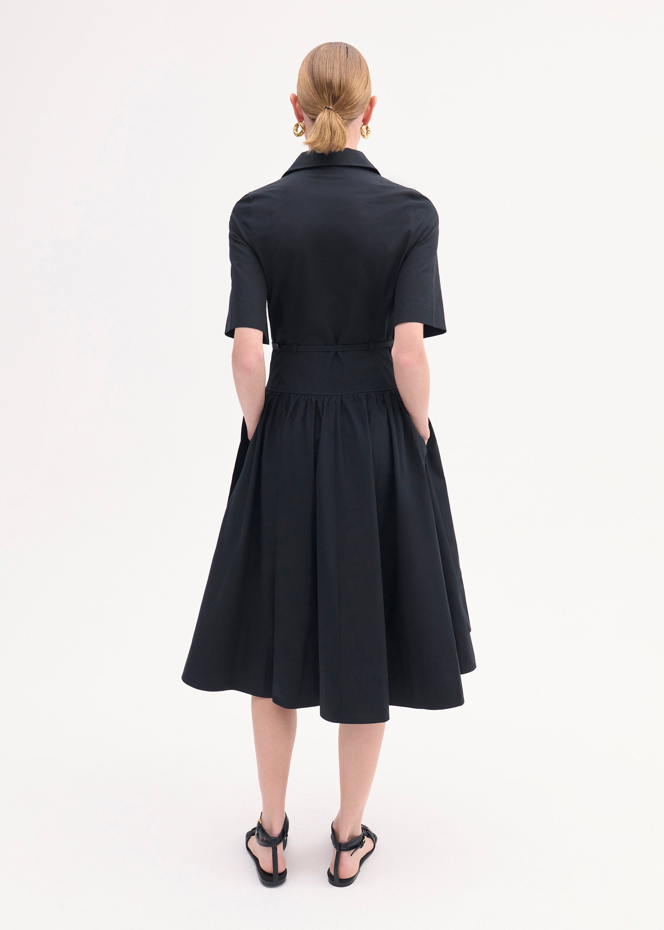 Short Sleeve Belted Dress - Black