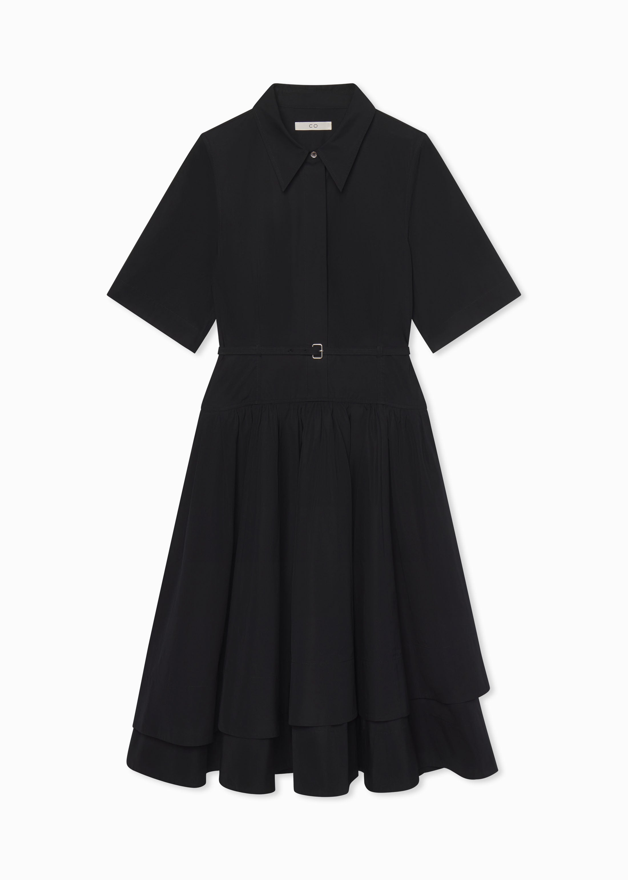Short Sleeve Belted Dress - Black