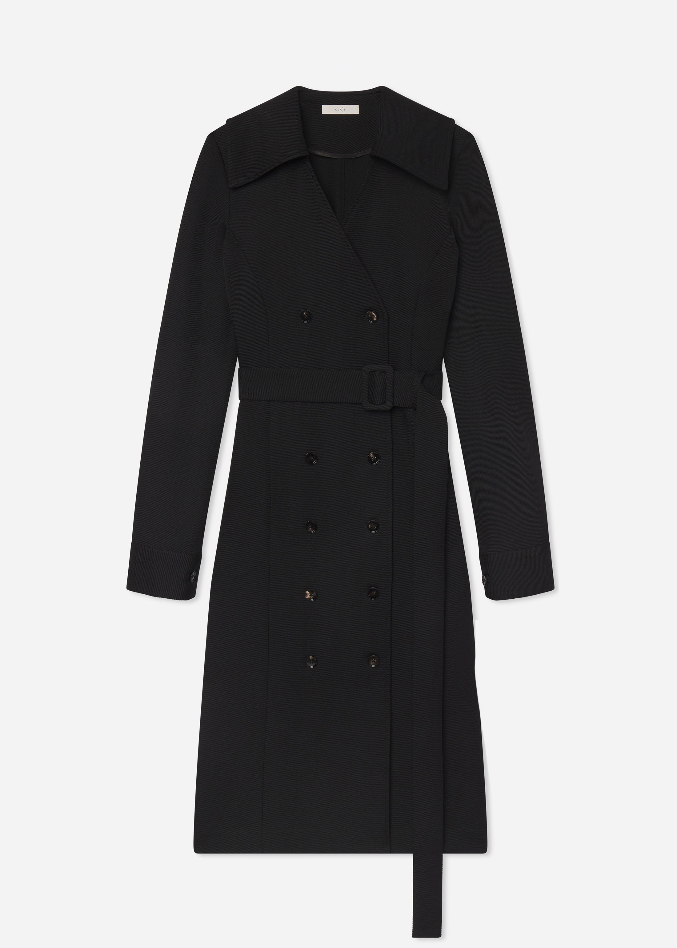 Belted Dress in Wool Twill - Black