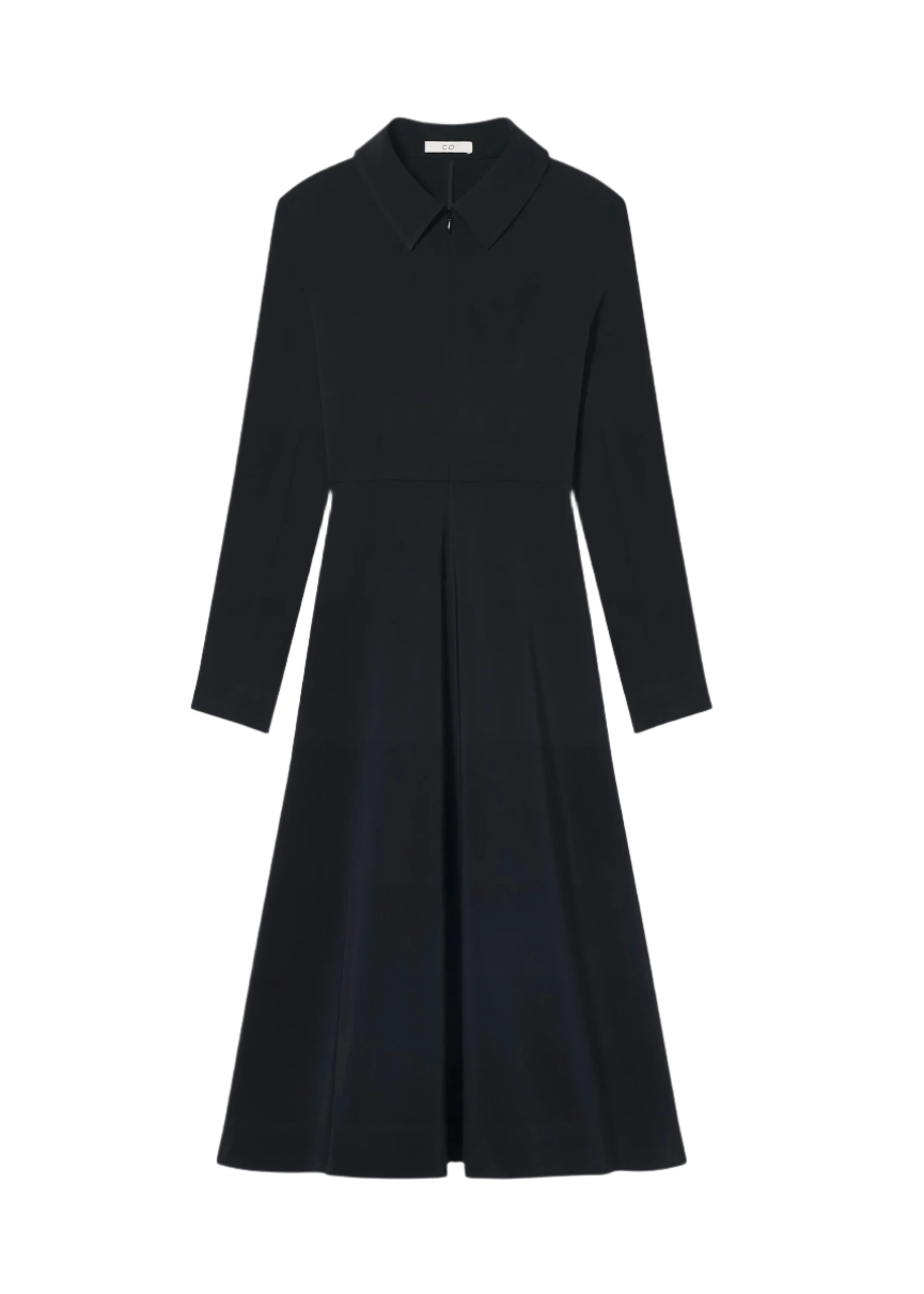 Long Sleeve Shirt Dress in Crepe - Black