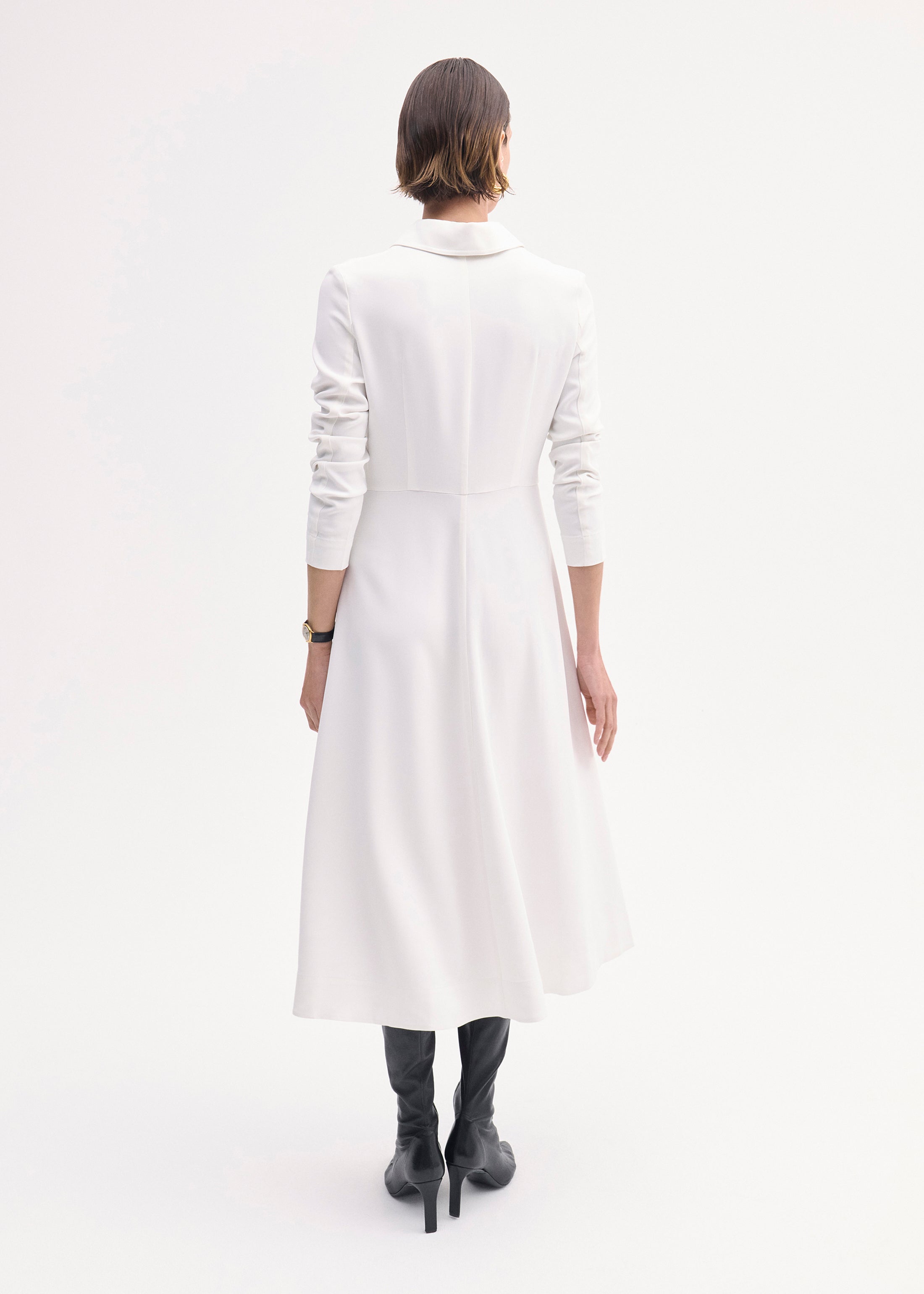 Long Sleeve Shirt Dress in Crepe - Ivory