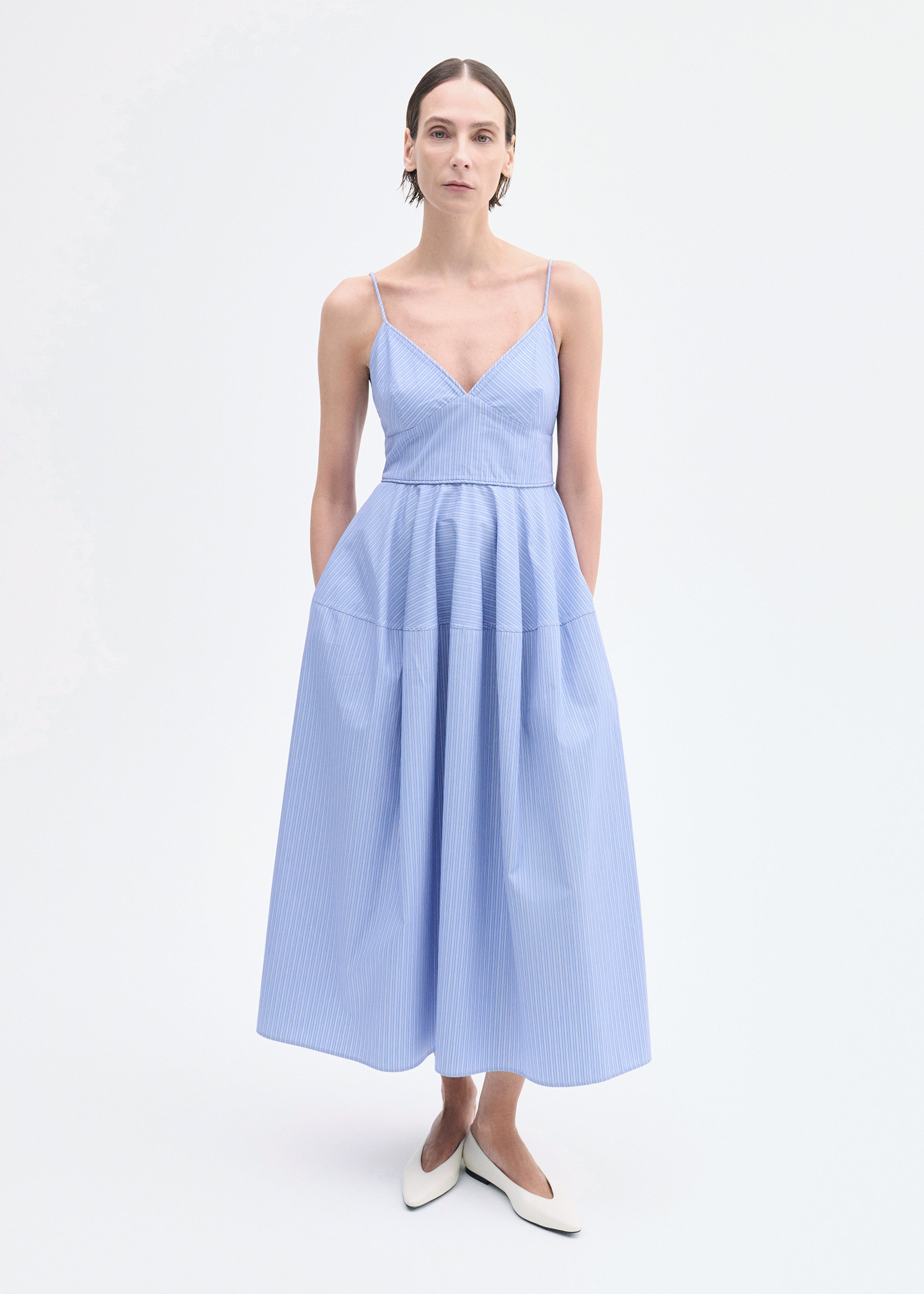 Striped Camisole Dress in Cotton - Blue Multi