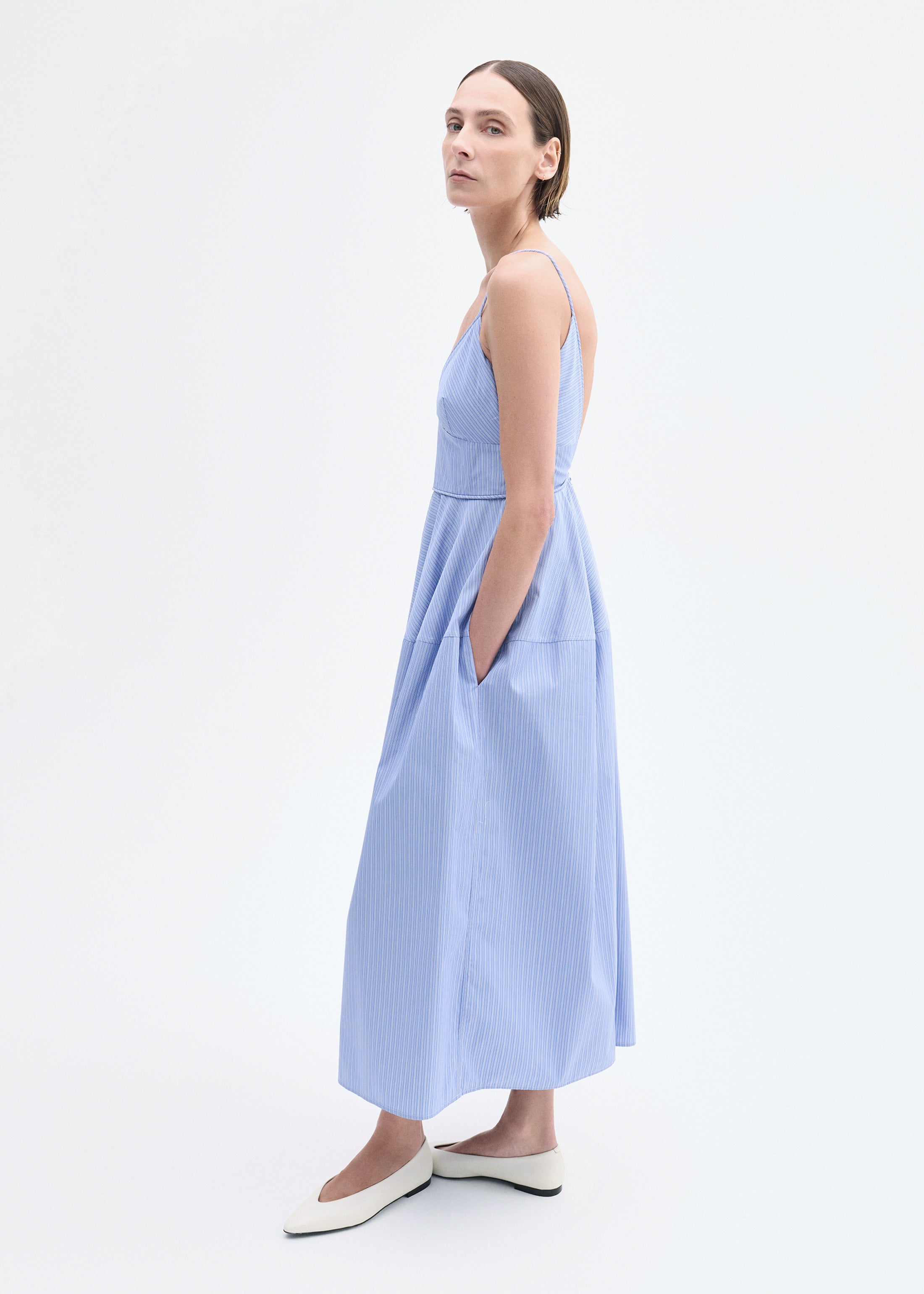 Striped Camisole Dress in Cotton - Blue Multi