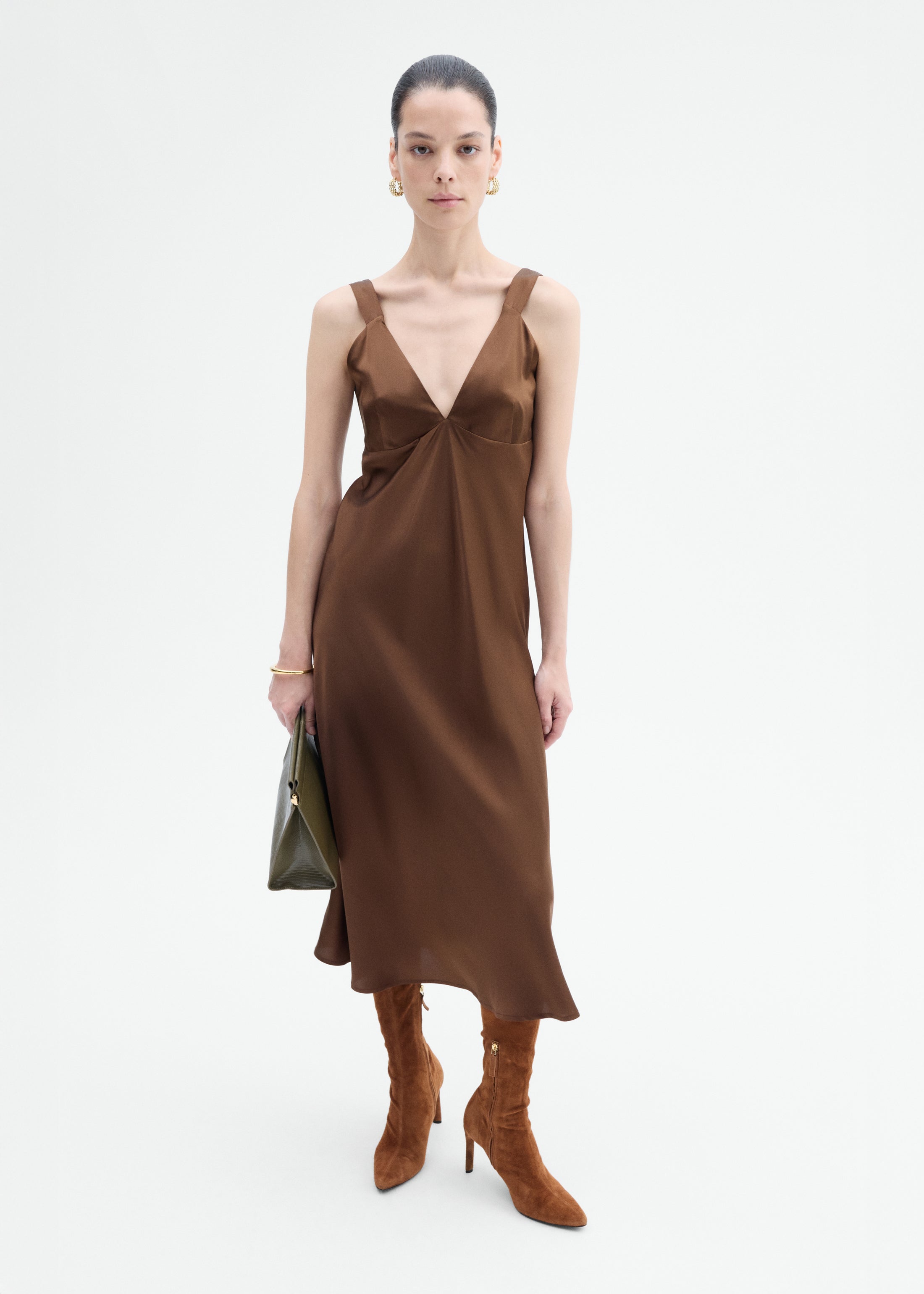 Silk Slip Midi Dress - Moose
