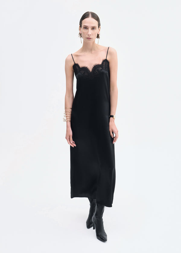 Lace Slip Dress in Silk - Black - CO
