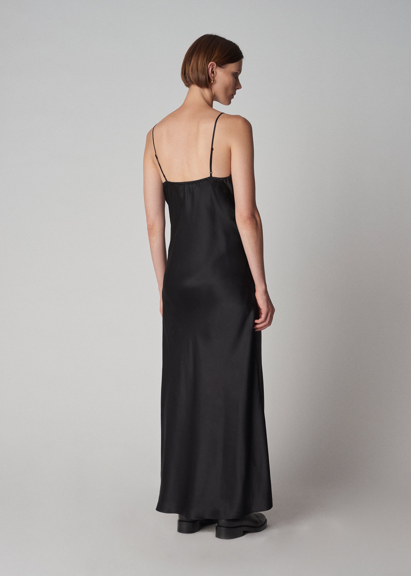 Lace Slip Dress in Silk Satin - Black - CO Collections