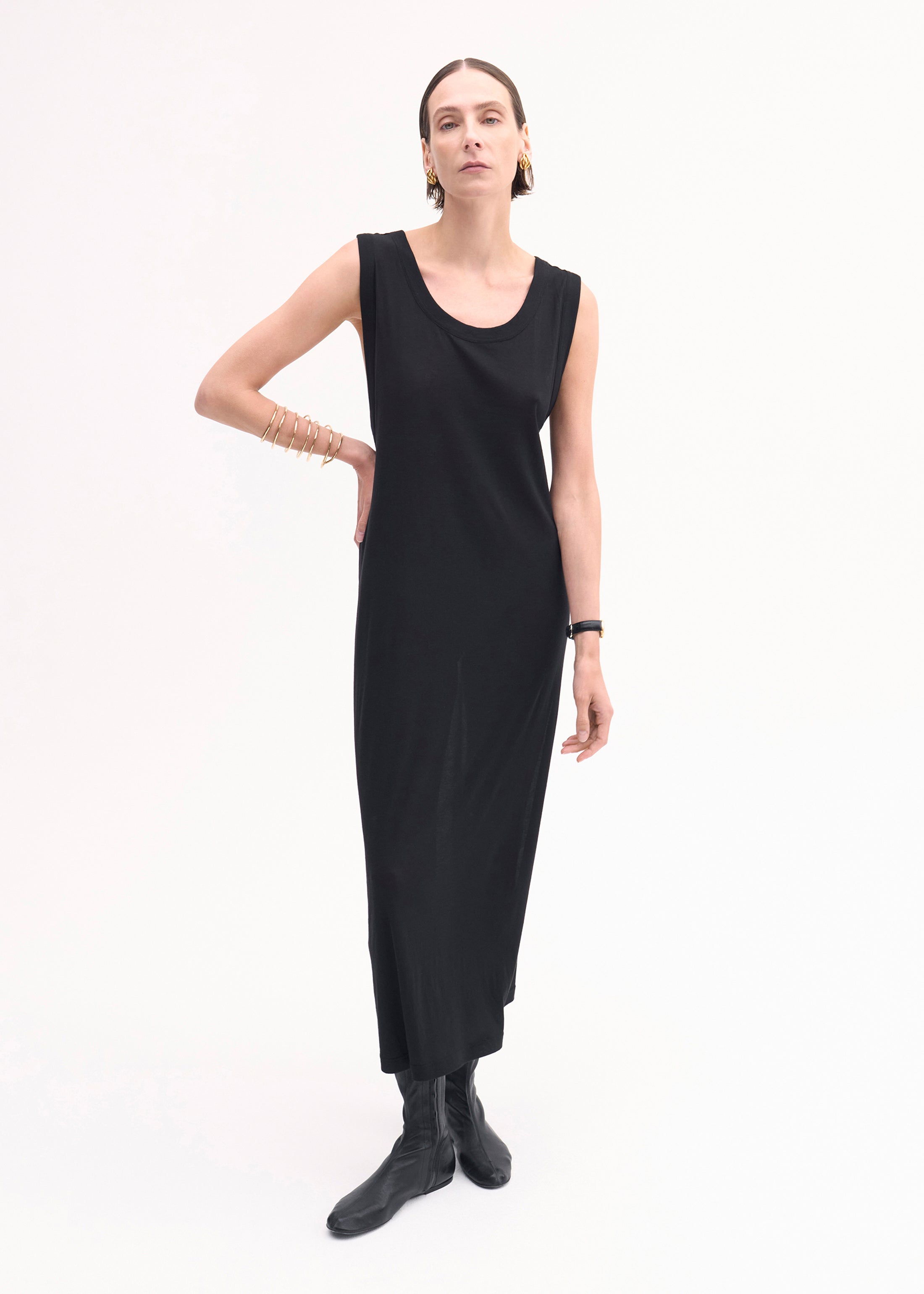Tank Dress in Slub Jersey - Black