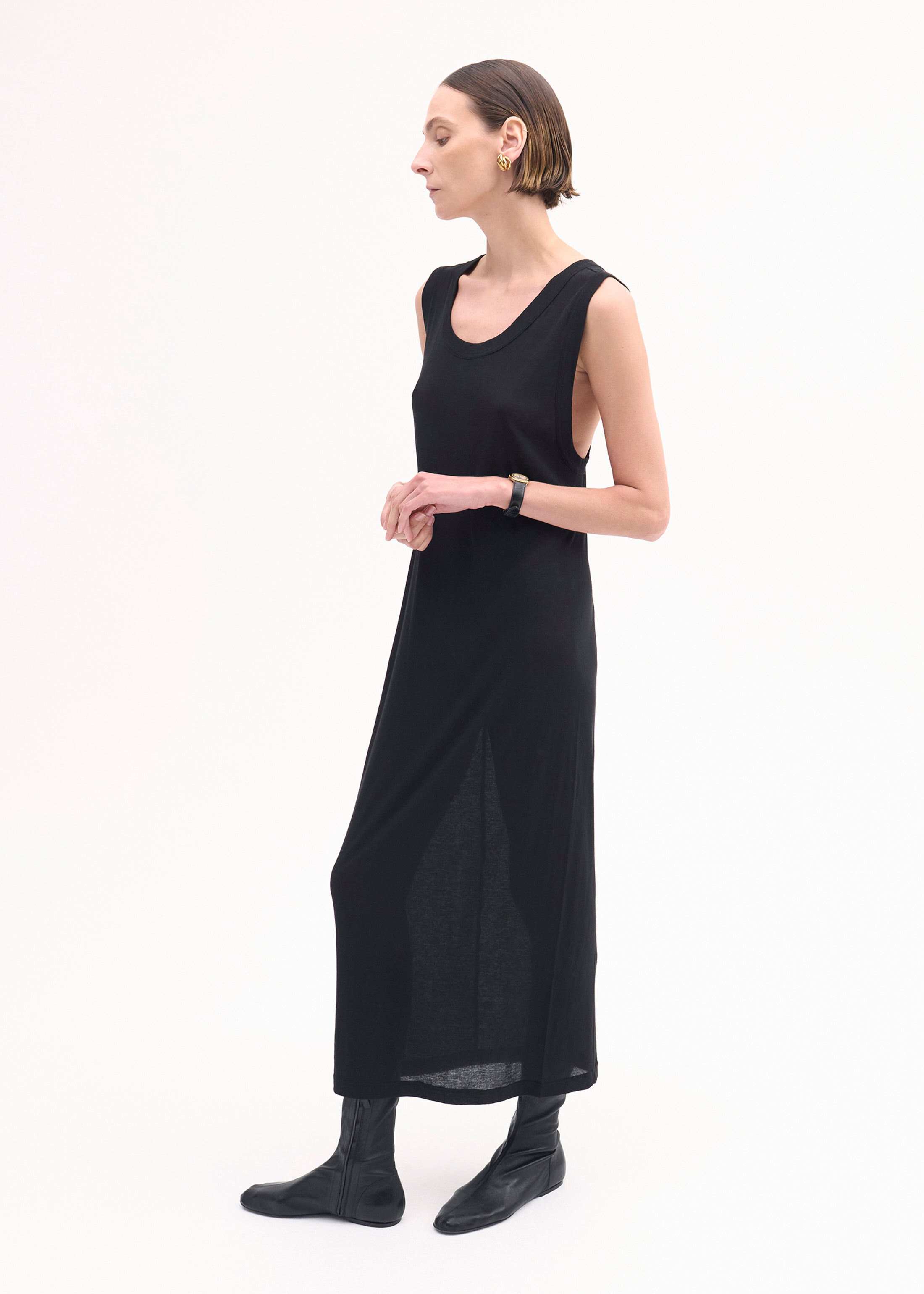 Tank Dress in Slub Jersey - Black