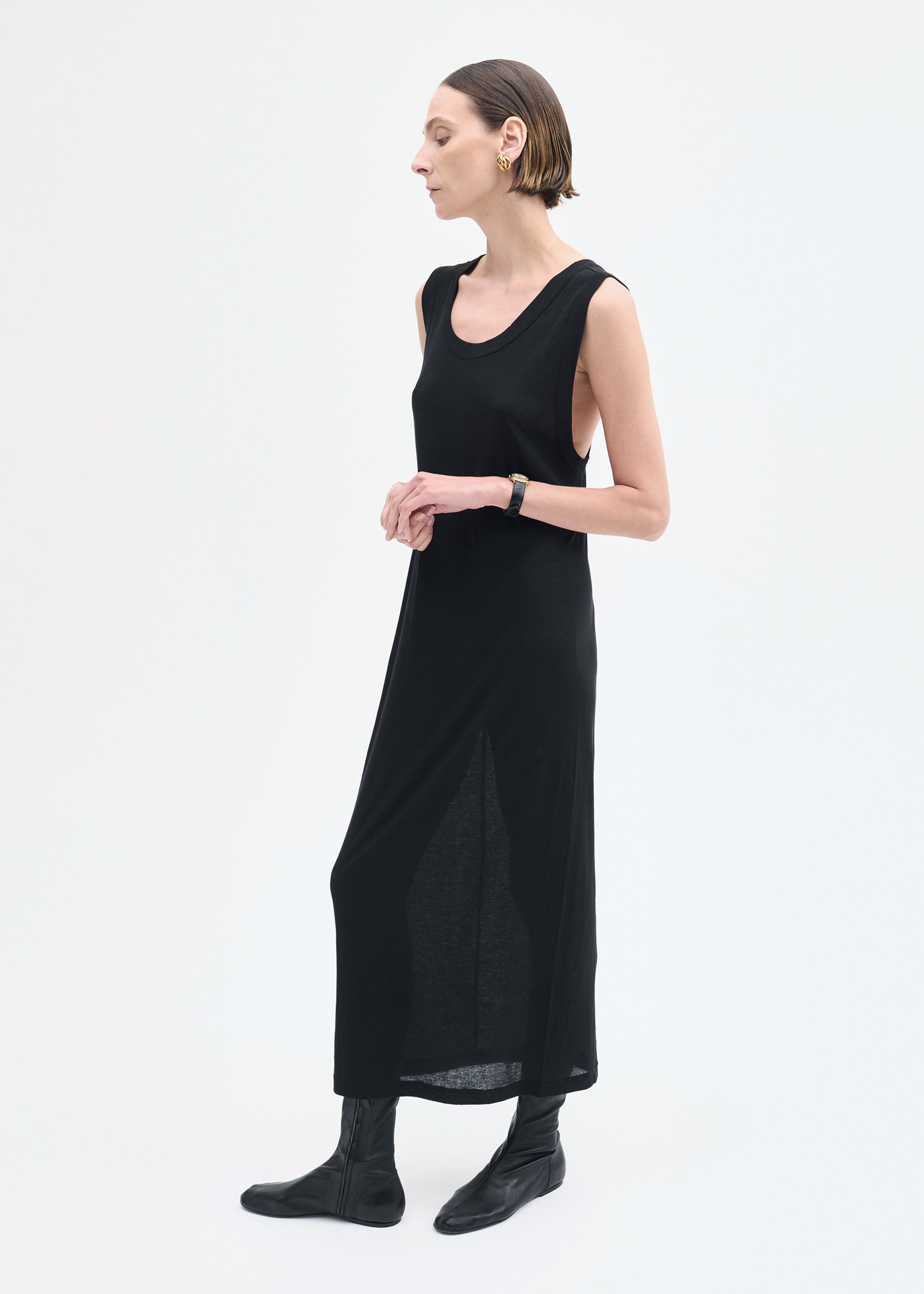 Tank Dress in Slub Jersey - Black