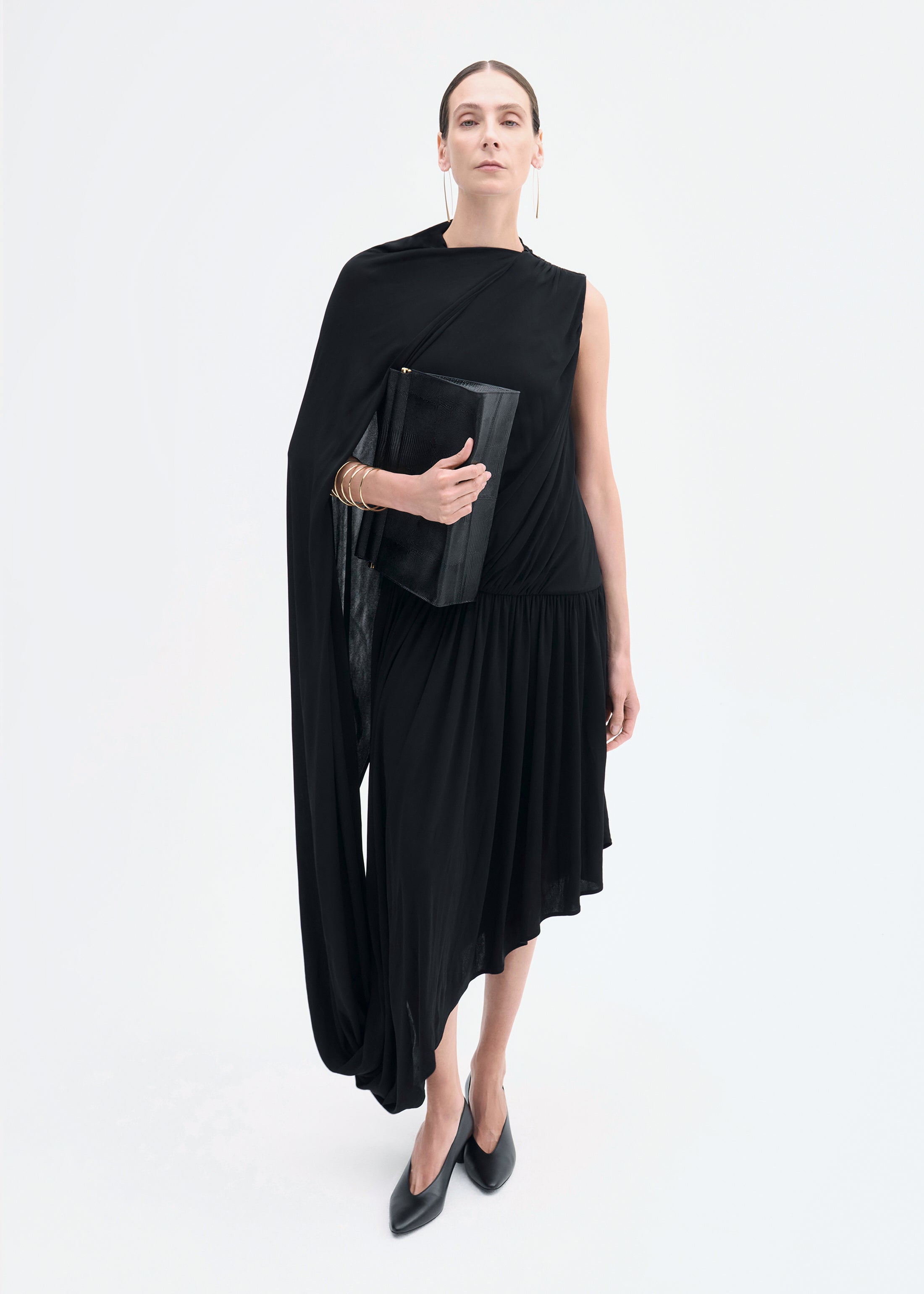Asymmetric Dress in Viscose Jersey - Black