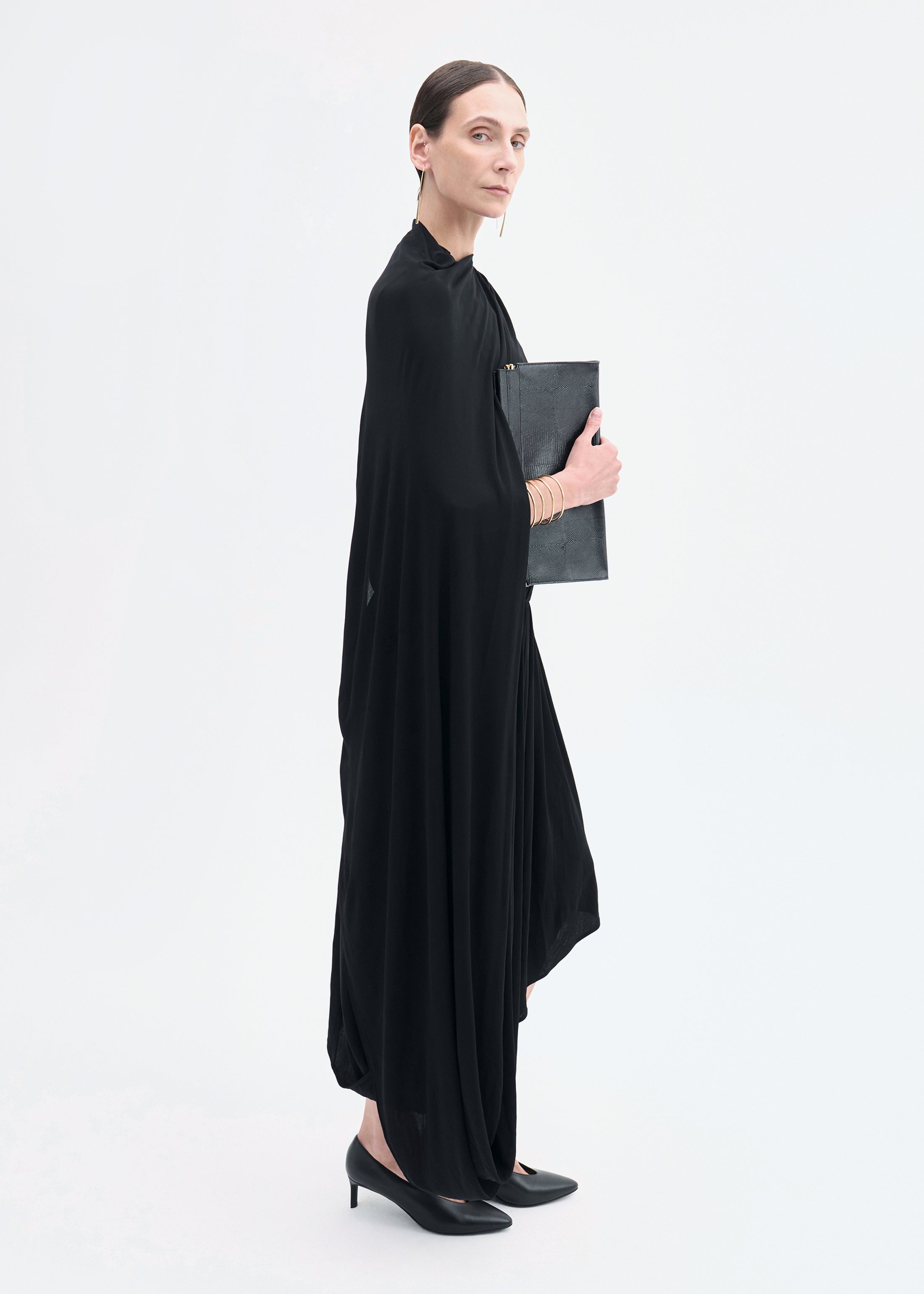 Asymmetric Dress in Viscose Jersey - Black