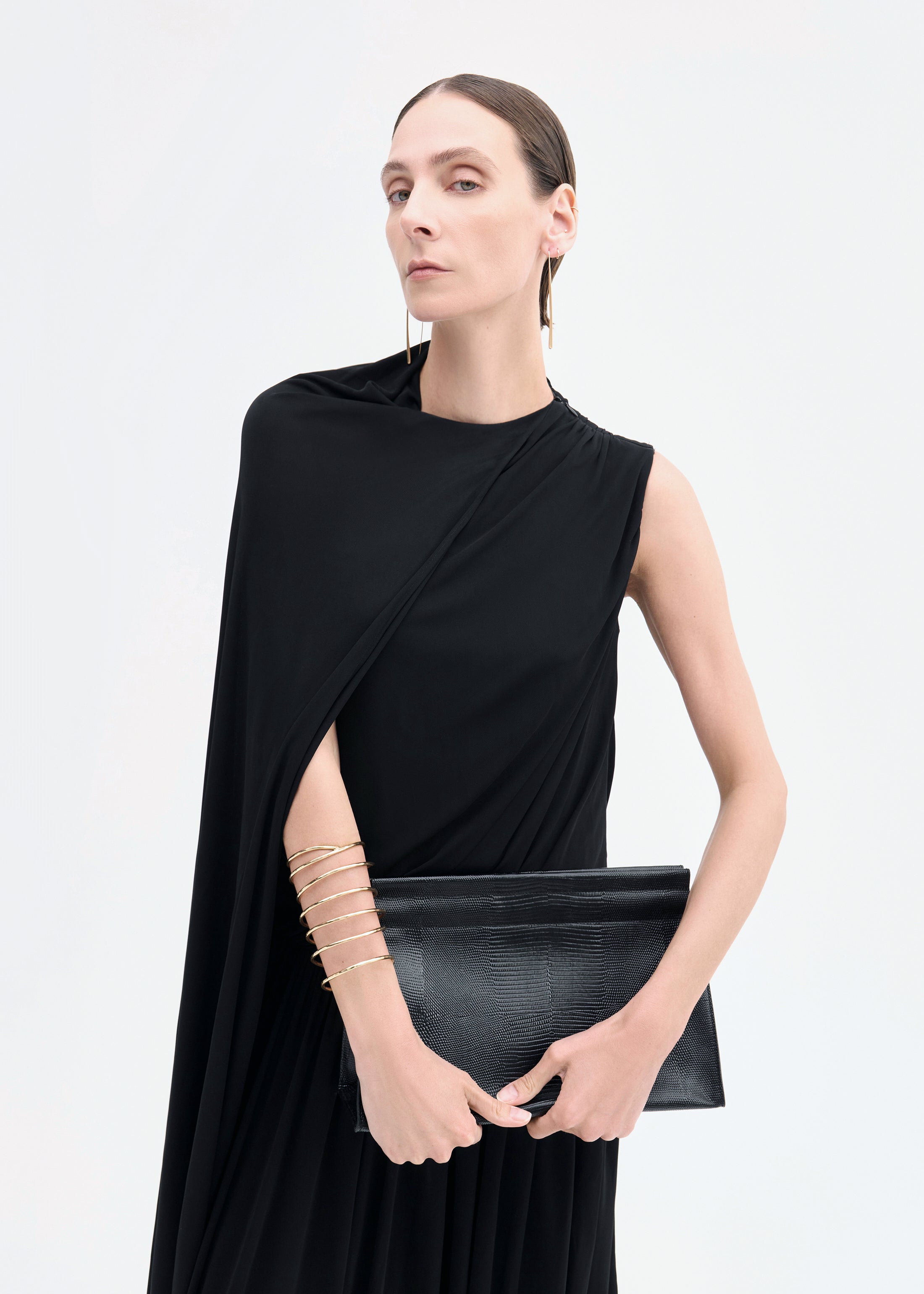 Asymmetric Dress in Viscose Jersey - Black