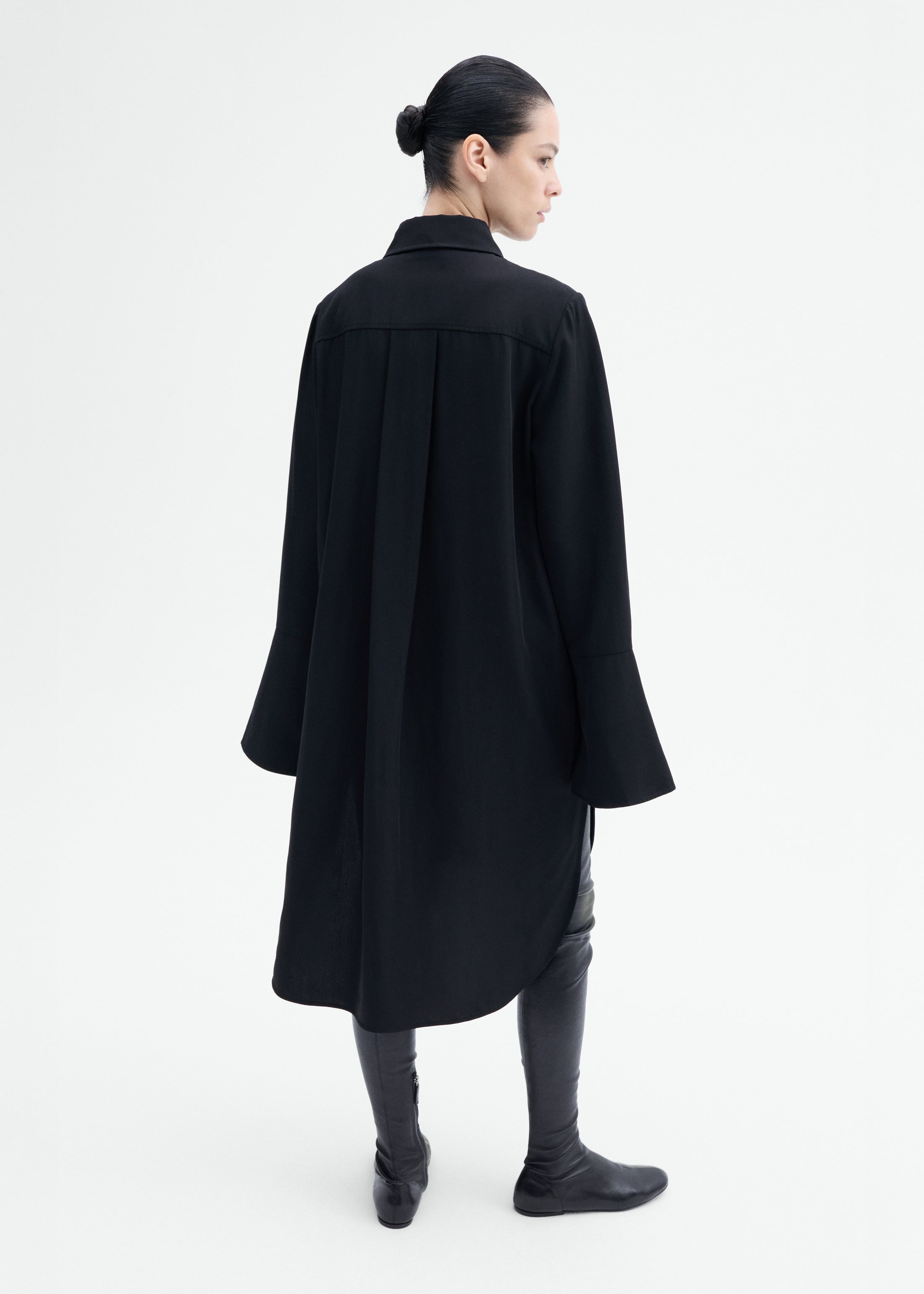 Zip-Front Dress in Viscose Wool - Black