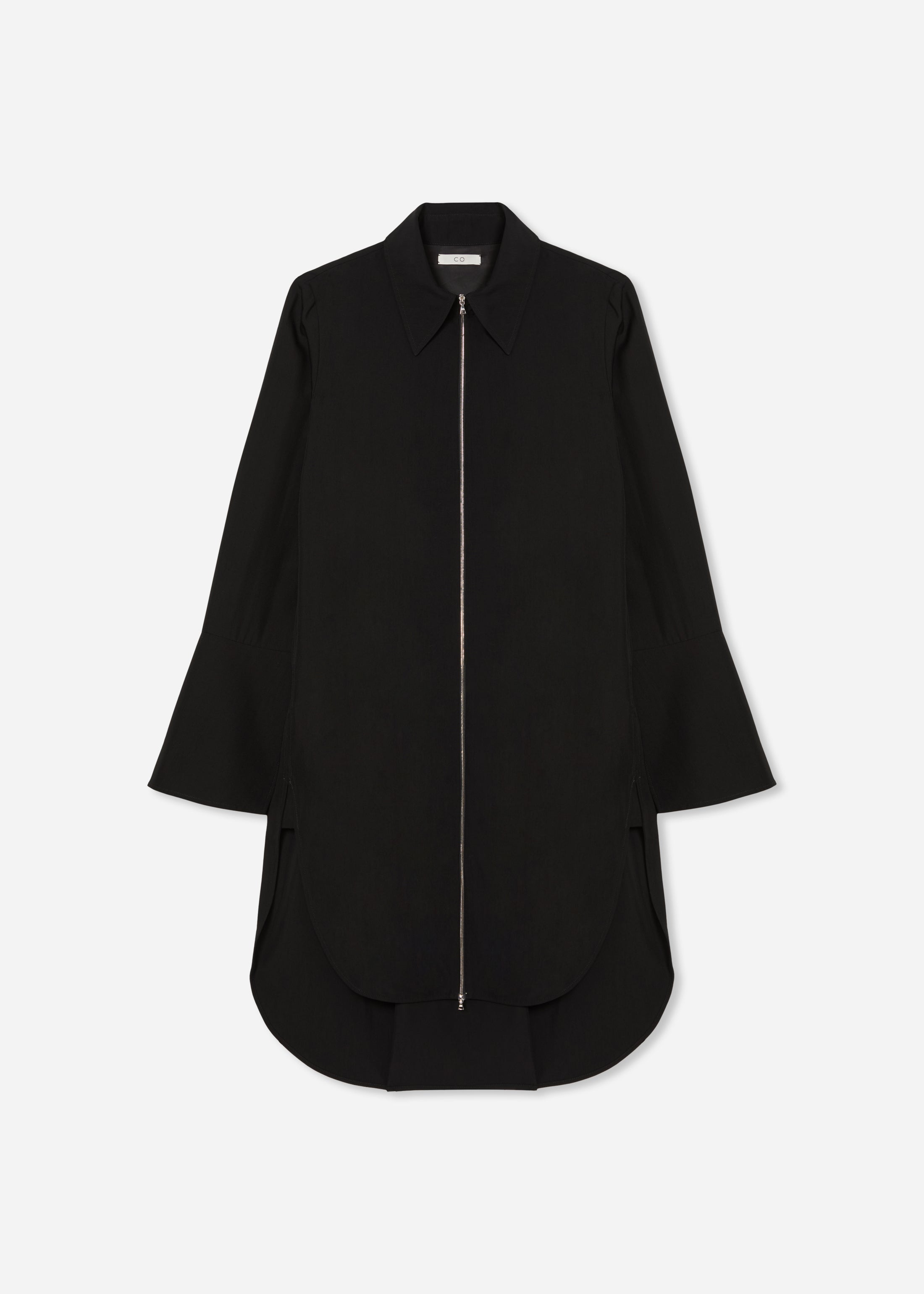 Zip-Front Dress in Viscose Wool - Black