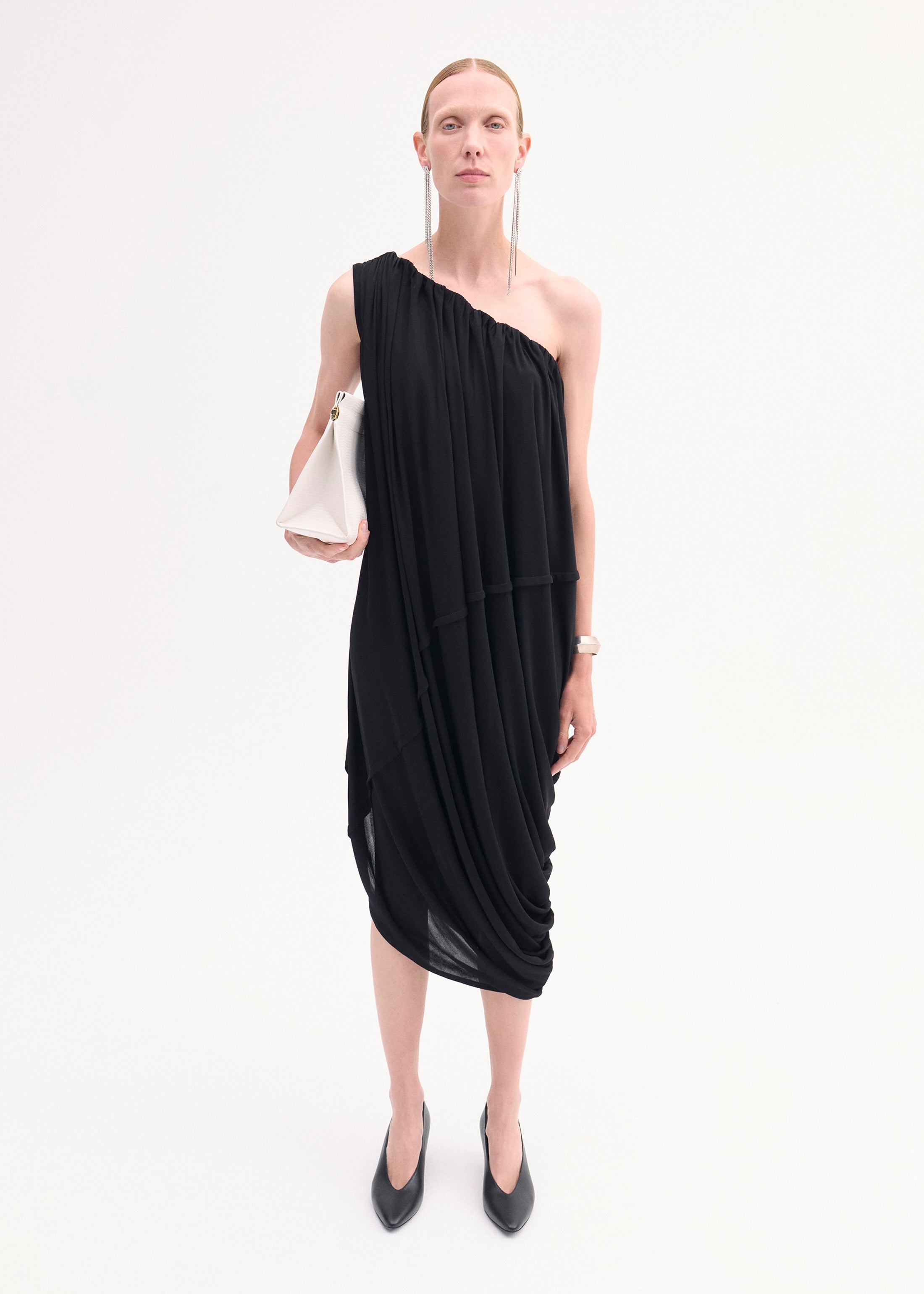 One-Shoulder Dress in Viscose Jersey - Black