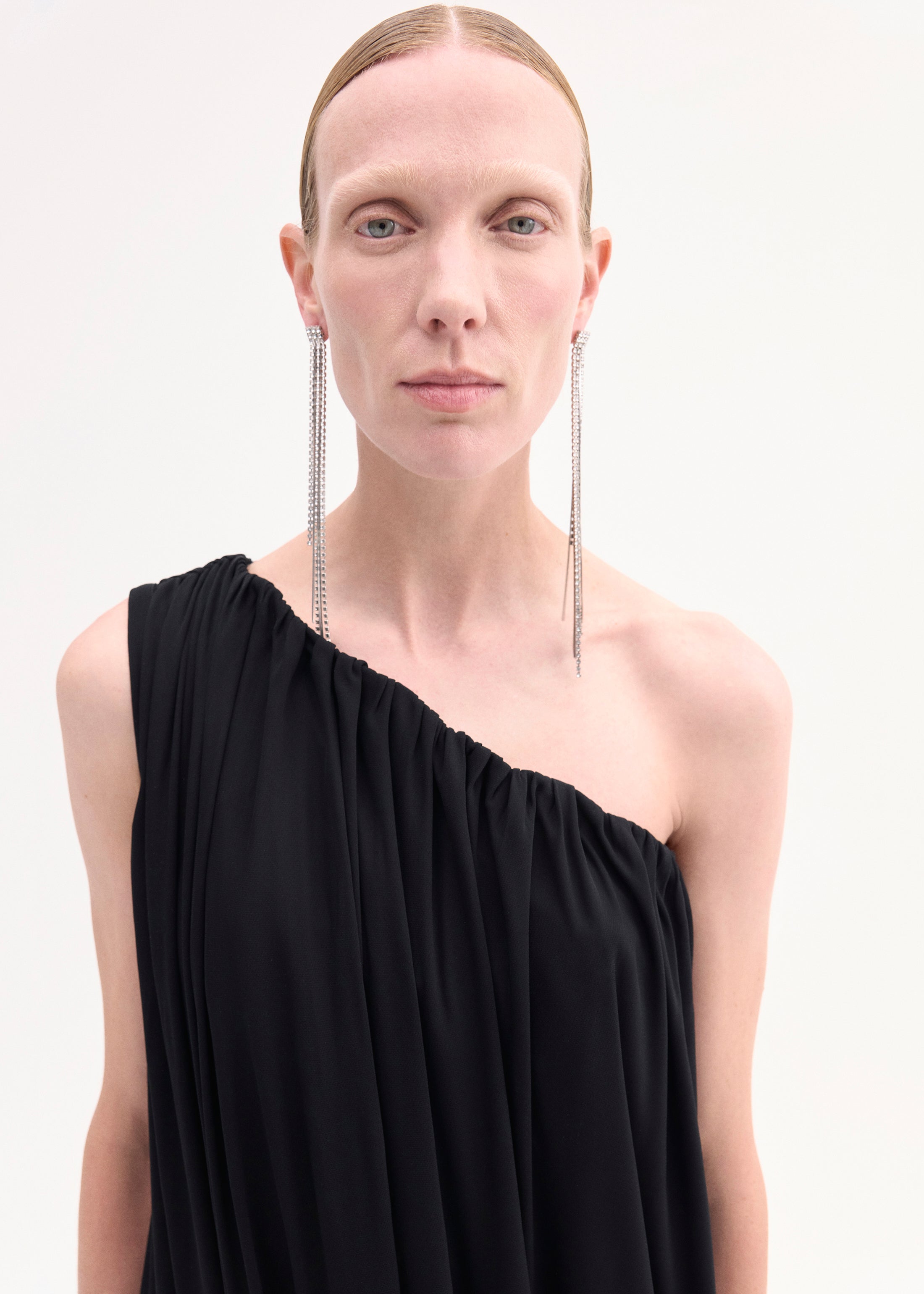 One-Shoulder Dress in Viscose Jersey - Black