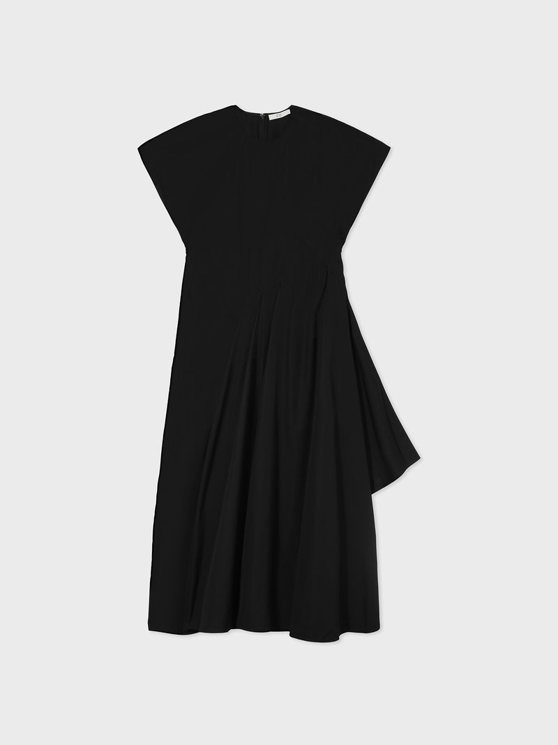 Side Drape Dress in Cotton - Black - CO