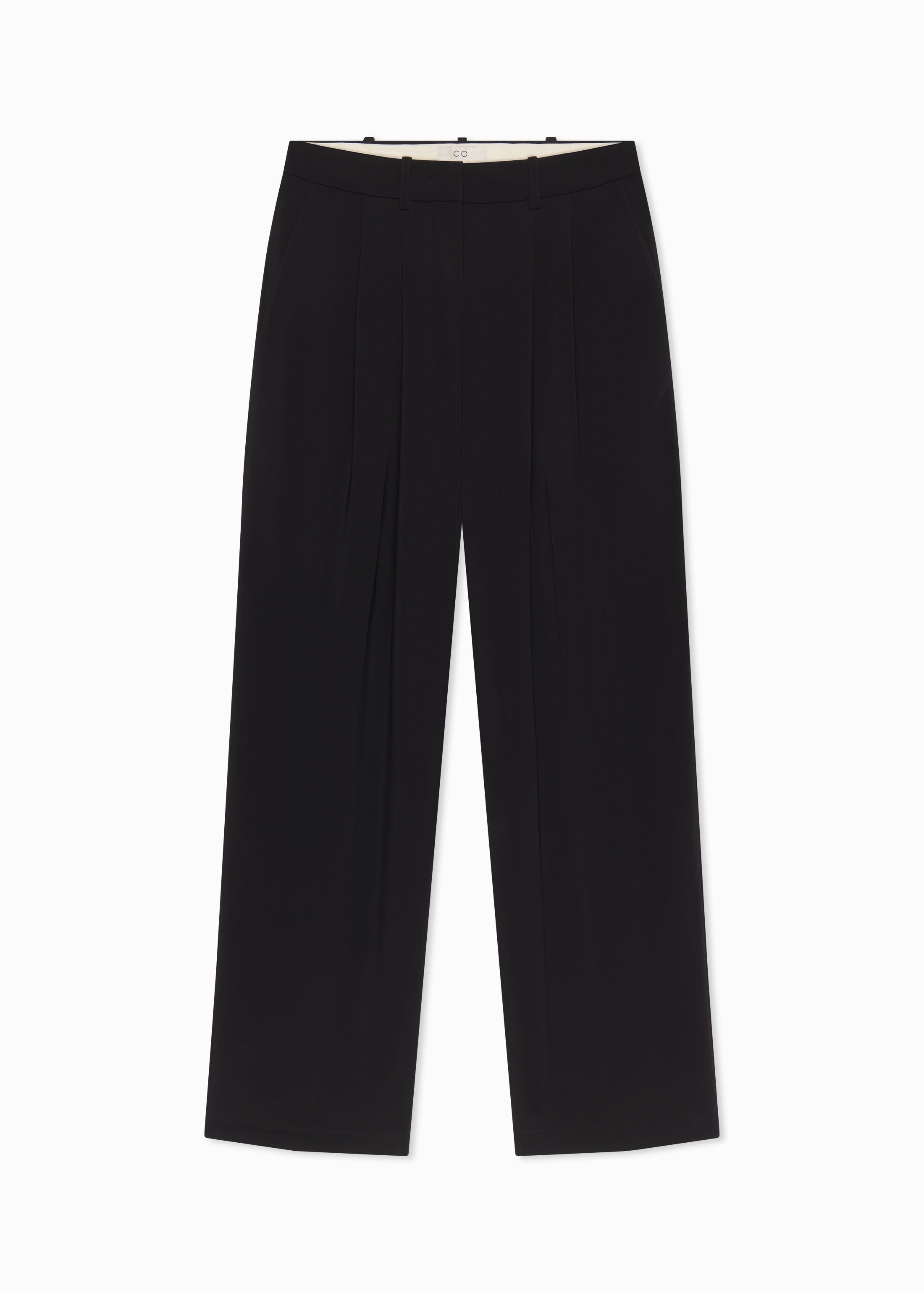 Classic Pleat Front Trouser in Fluid Crepe - Black