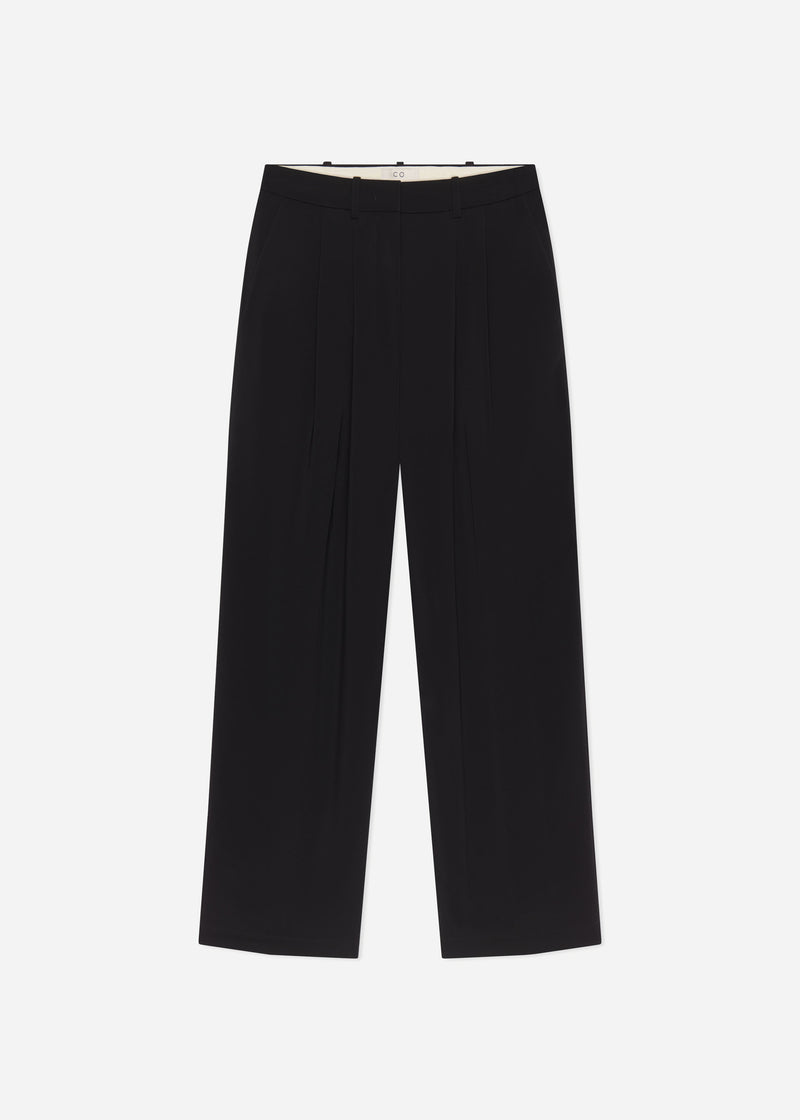 Pleat Front Trouser in Crepe - Black - CO